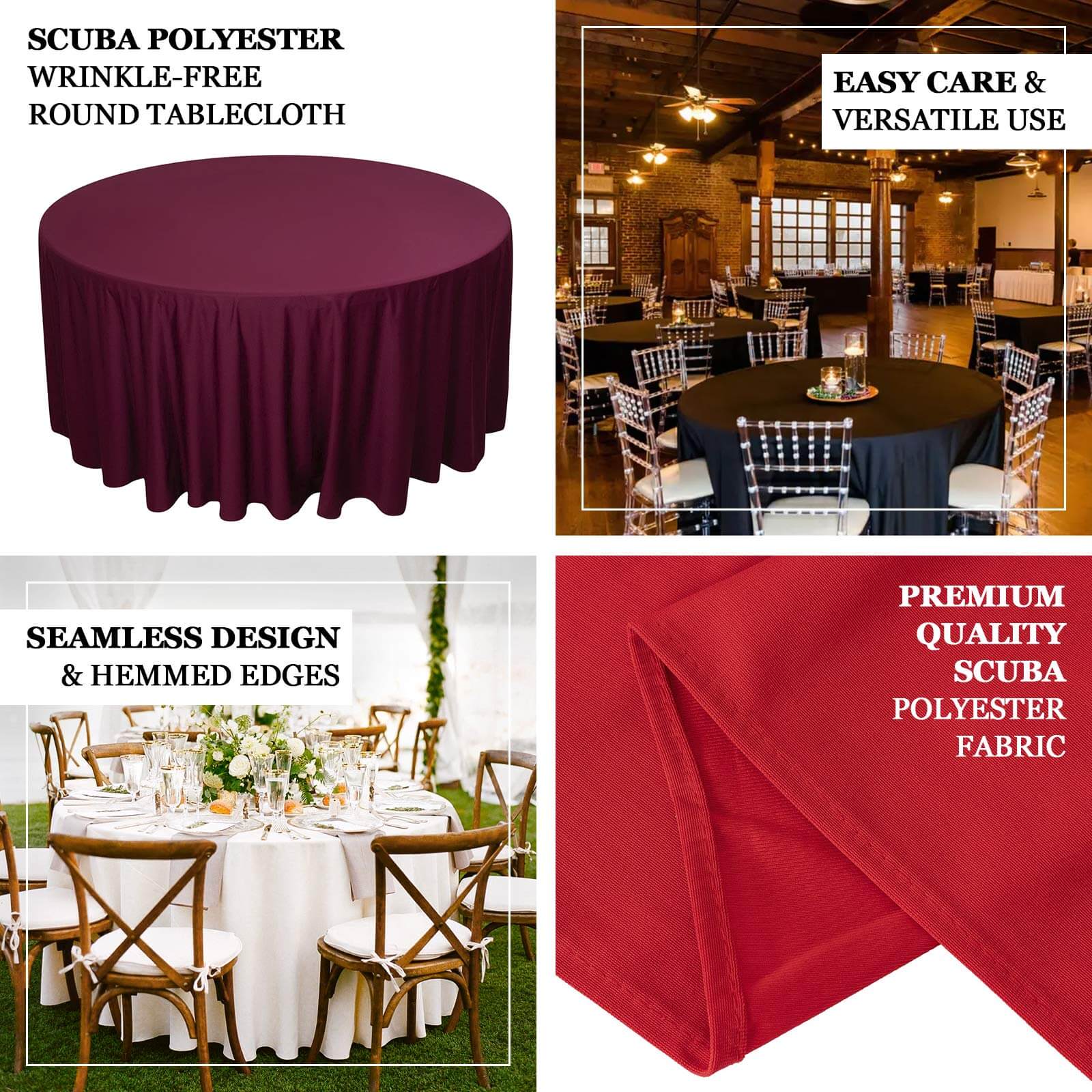 Luxury Burgundy 108-Inch Round Scuba Tablecloth - Anti-Wrinkle & Stainproof