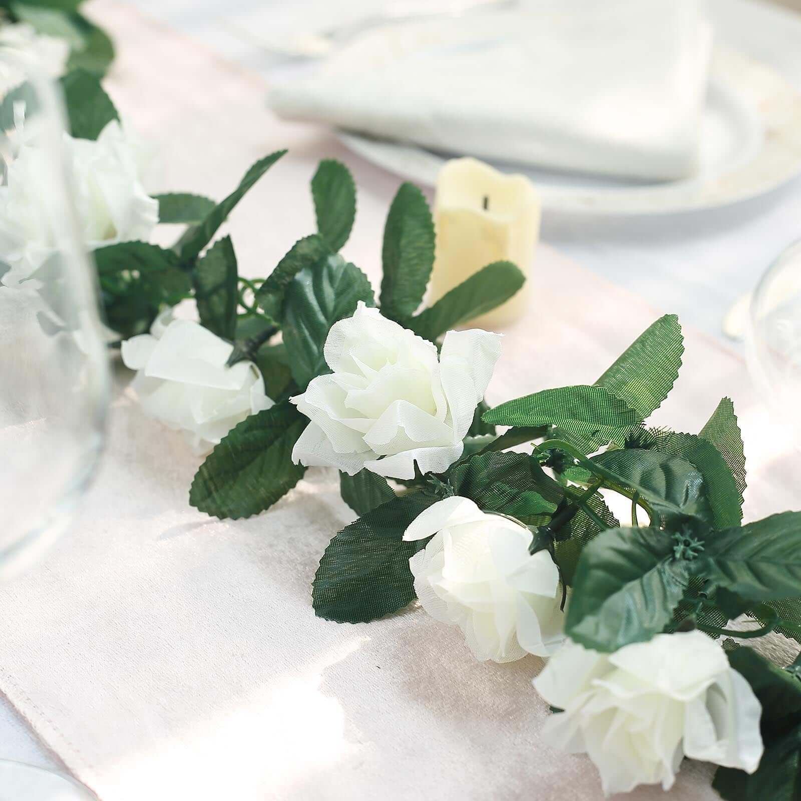 6ft UV-Protected Cream Artificial Silk Rose Garland - Ideal for Decor