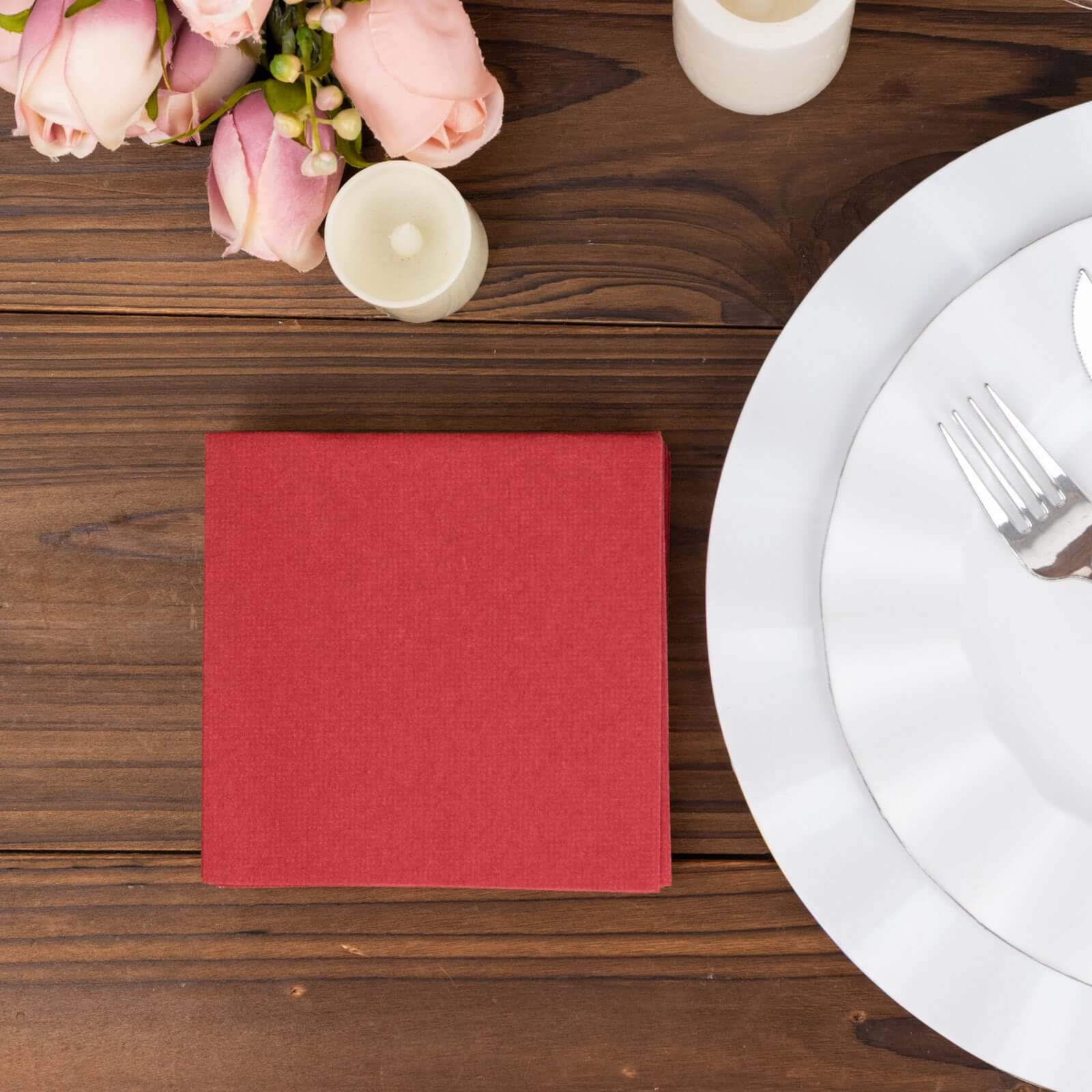 20-Pack Highly Absorbent Burgundy 5x5 Linen-Like Airlaid Napkins - Ideal for Events
