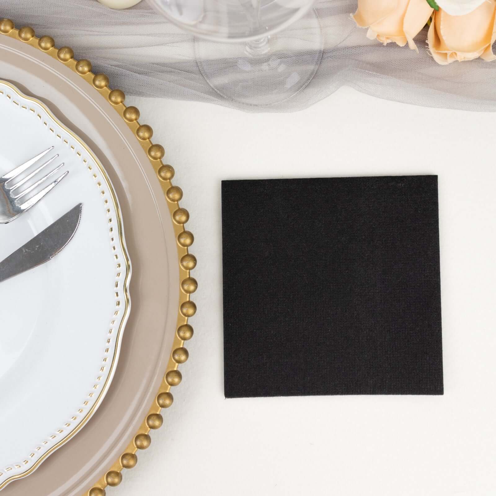 20-Pack Black 5x5 Airlaid Paper Cocktail Napkins - Soft, Absorbent & Linen-Like