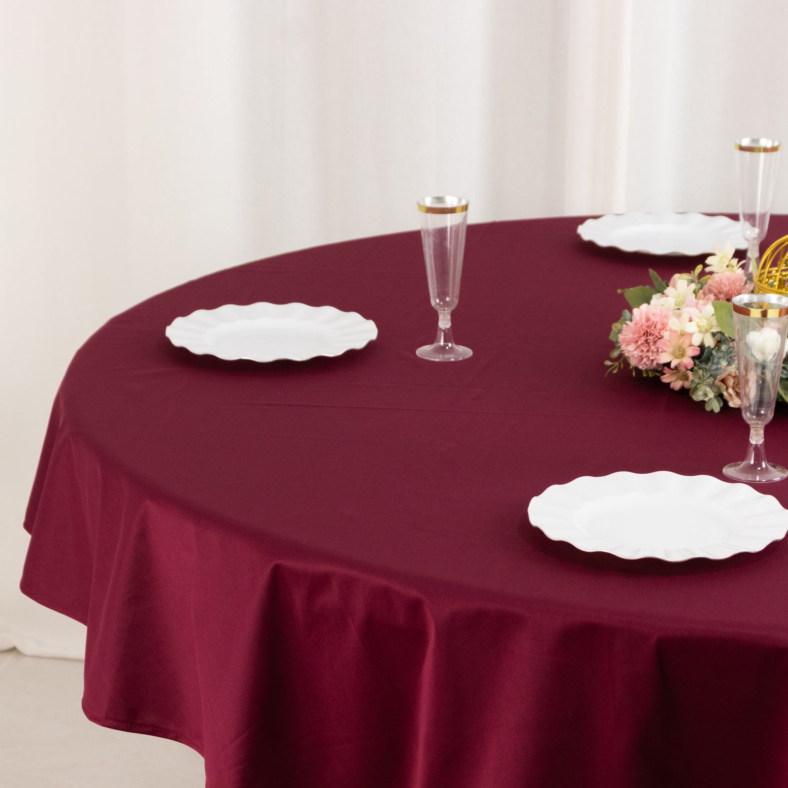 Hot Sale! Premium 70' Round Burgundy Scuba Tablecloth - Wrinkle & Stain Resistant