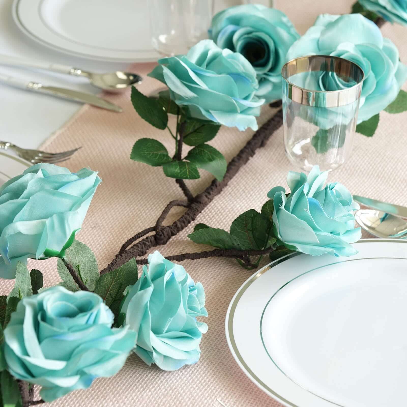 6ft Lifelike Aqua Turquoise Artificial Silk Rose Hanging Garland with 14 Flowers