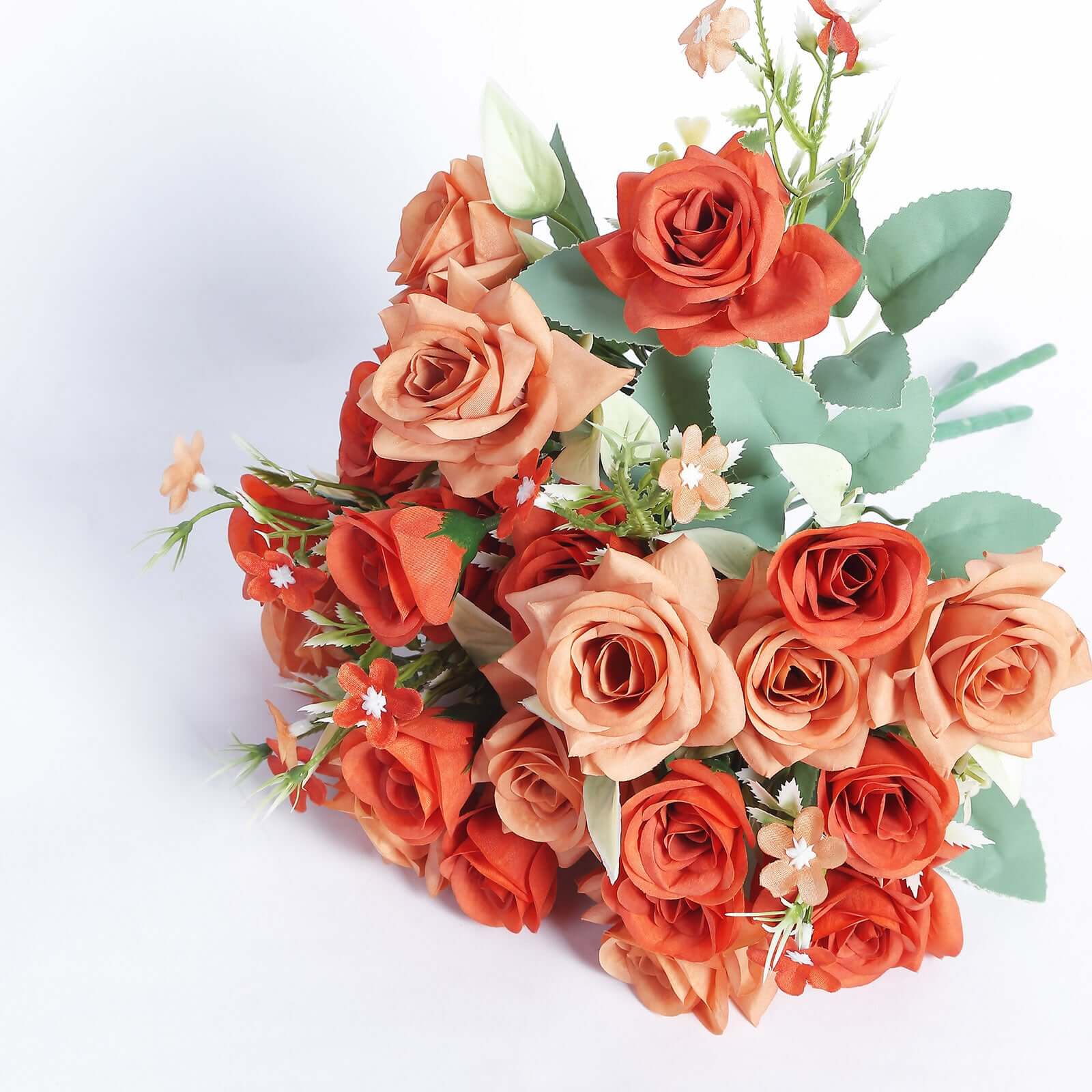 12-Inch Terracotta (Rust) Artificial Silk Rose Flower Bouquet with 4 Bushes for Decor