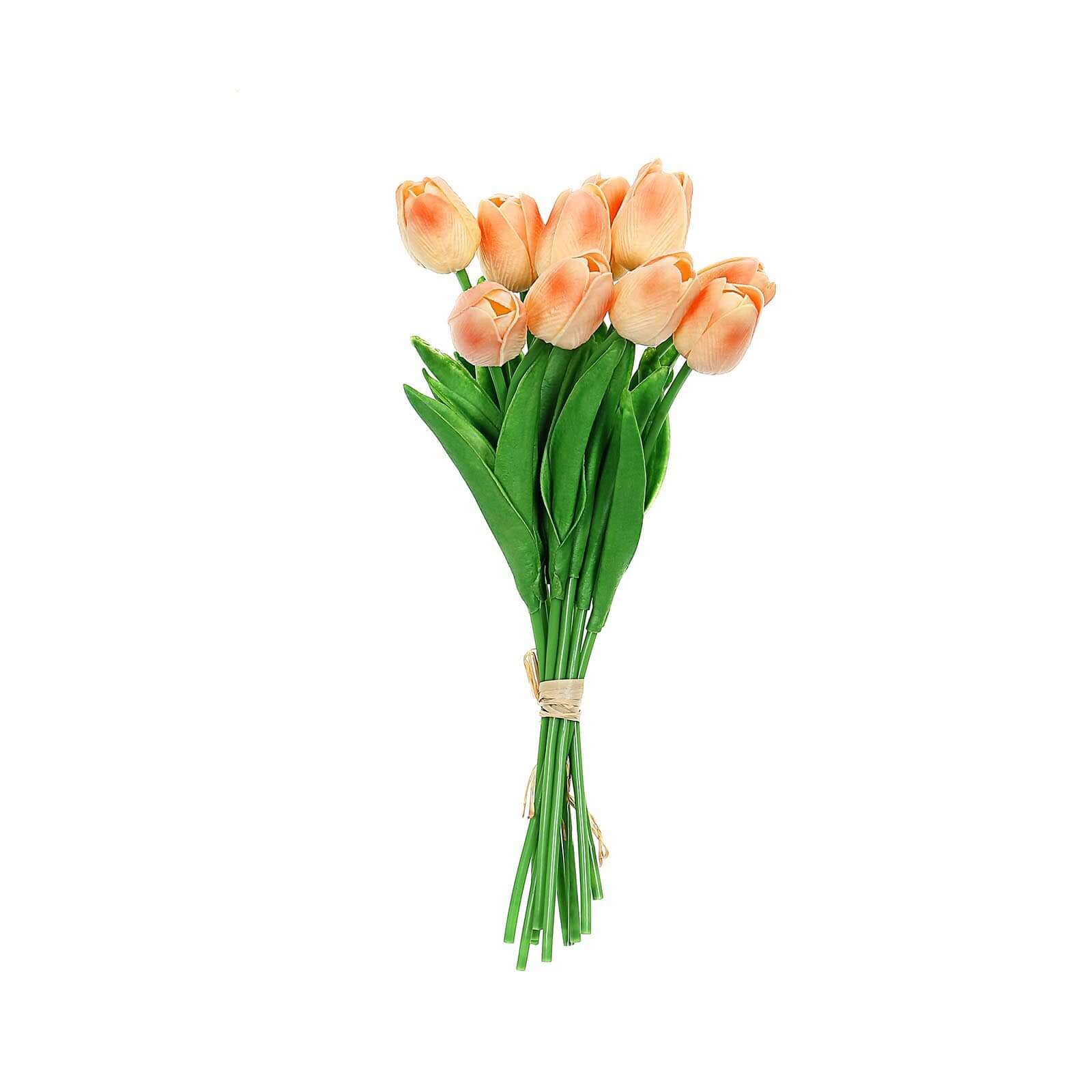 13-Inch Peach Real Touch Artificial Foam Tulip Flower Bouquets - 10 Stems for Various Decorations