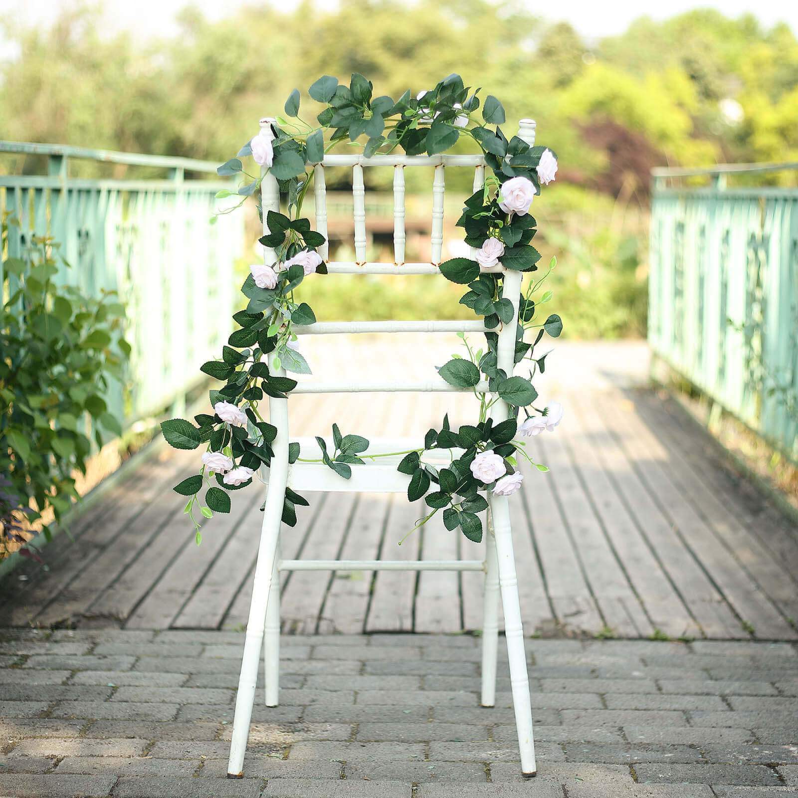 6-Foot Blush Silk Artificial Rose Flower Garland with 20 Roses
