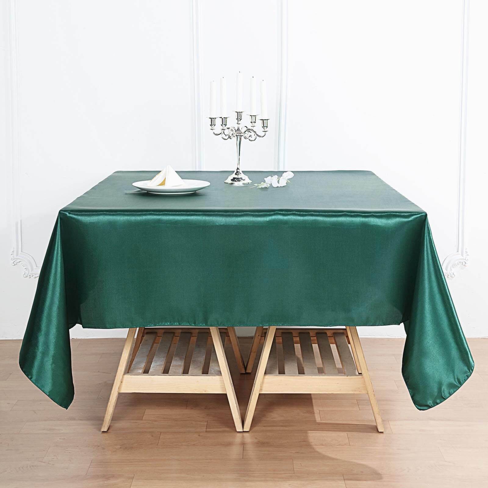 Hunter Emerald Green 72x72 Satin Square Table Overlay - Smooth Finish for Events