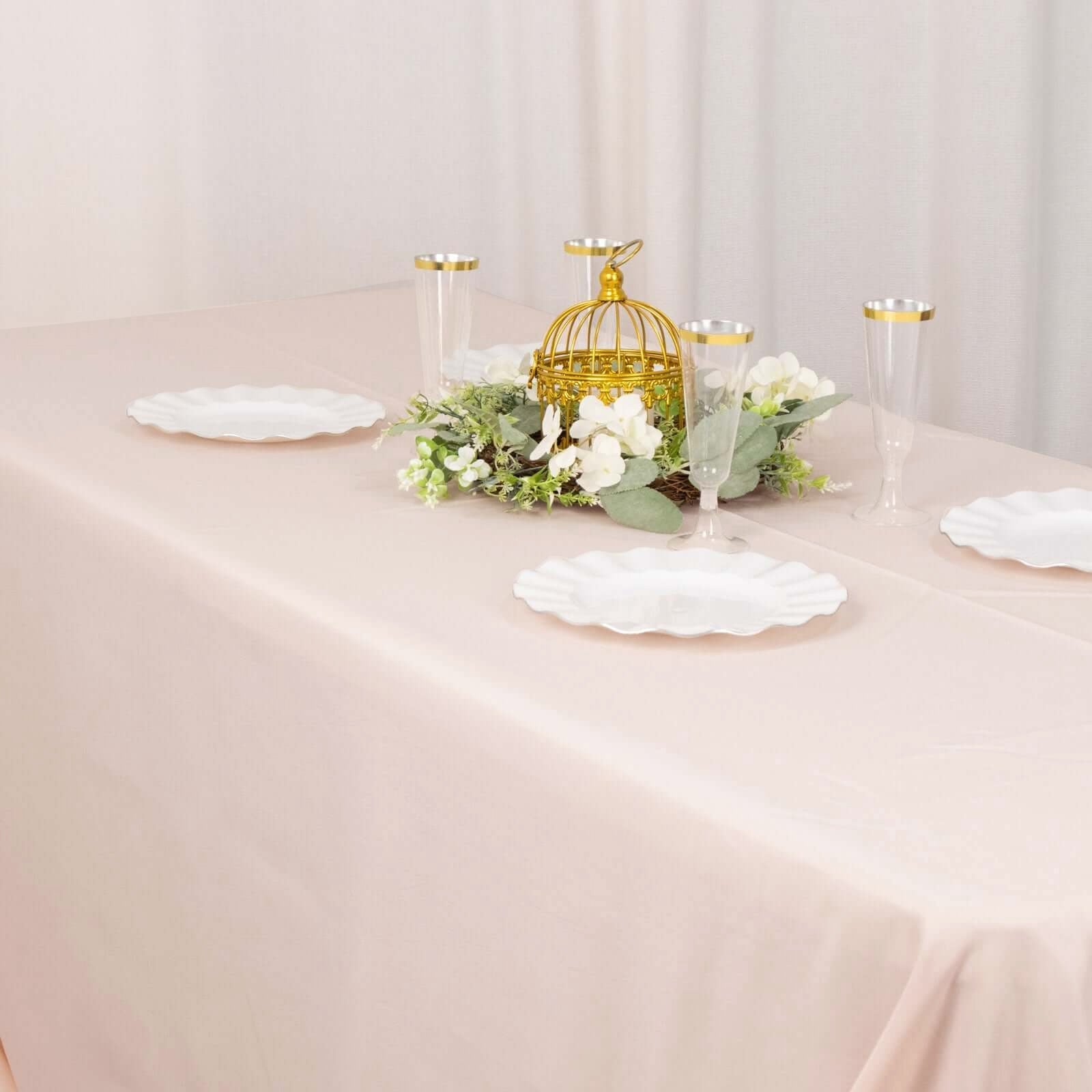 Hot Sale! Seamless 220GSM Stain-Resistant Premium Polyester Rectangle Tablecloth in Blush (90x156)