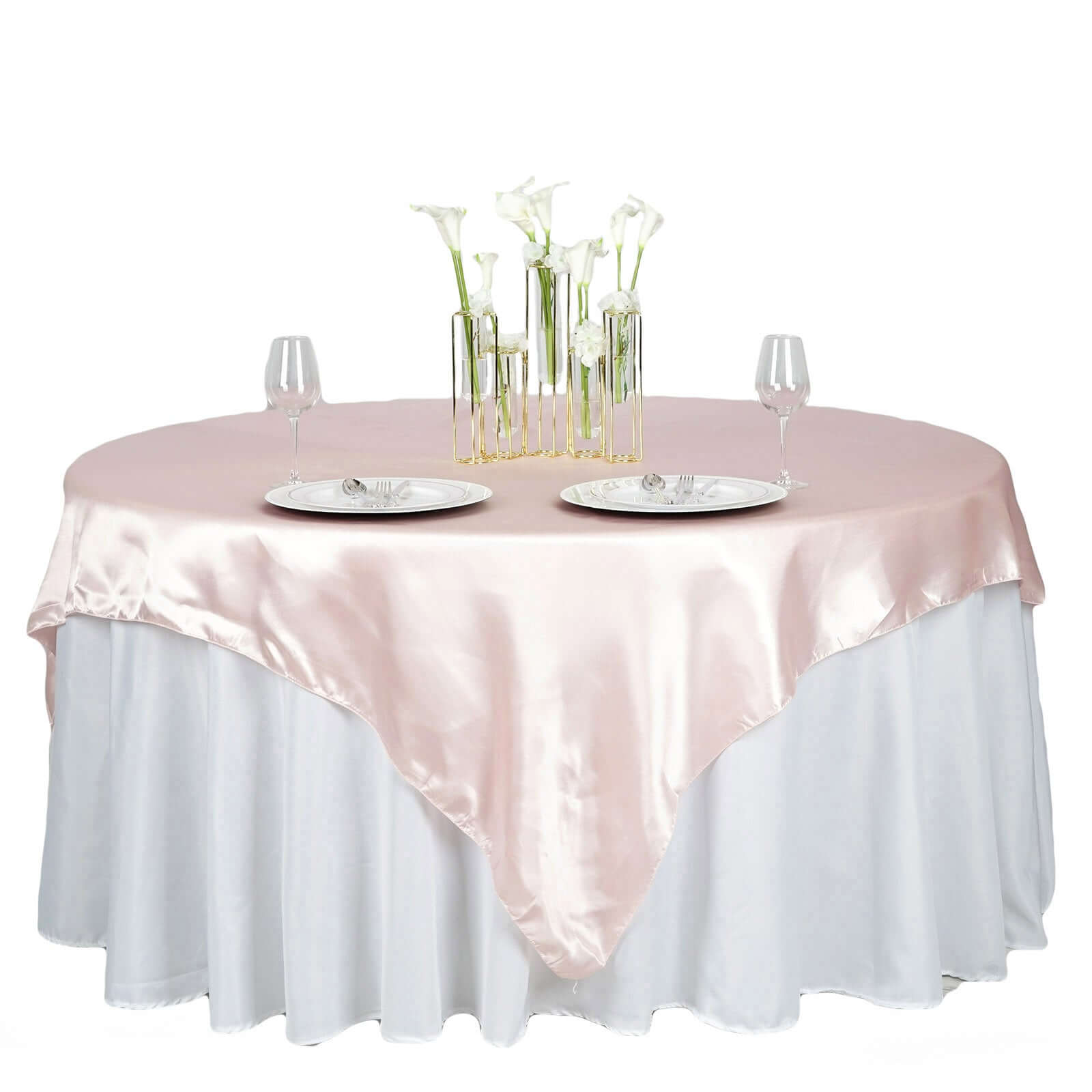 Hot Sale! 72x72 Blush Satin Square Table Overlay with Smooth Finish for Table Decor