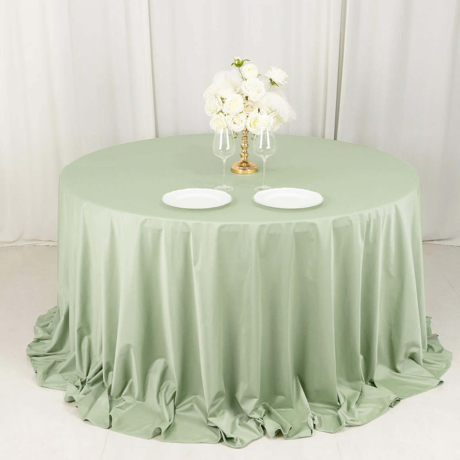 Sage Green Wrinkle-Free & Stain-Resistant Scuba Polyester 132' Round Tablecloth