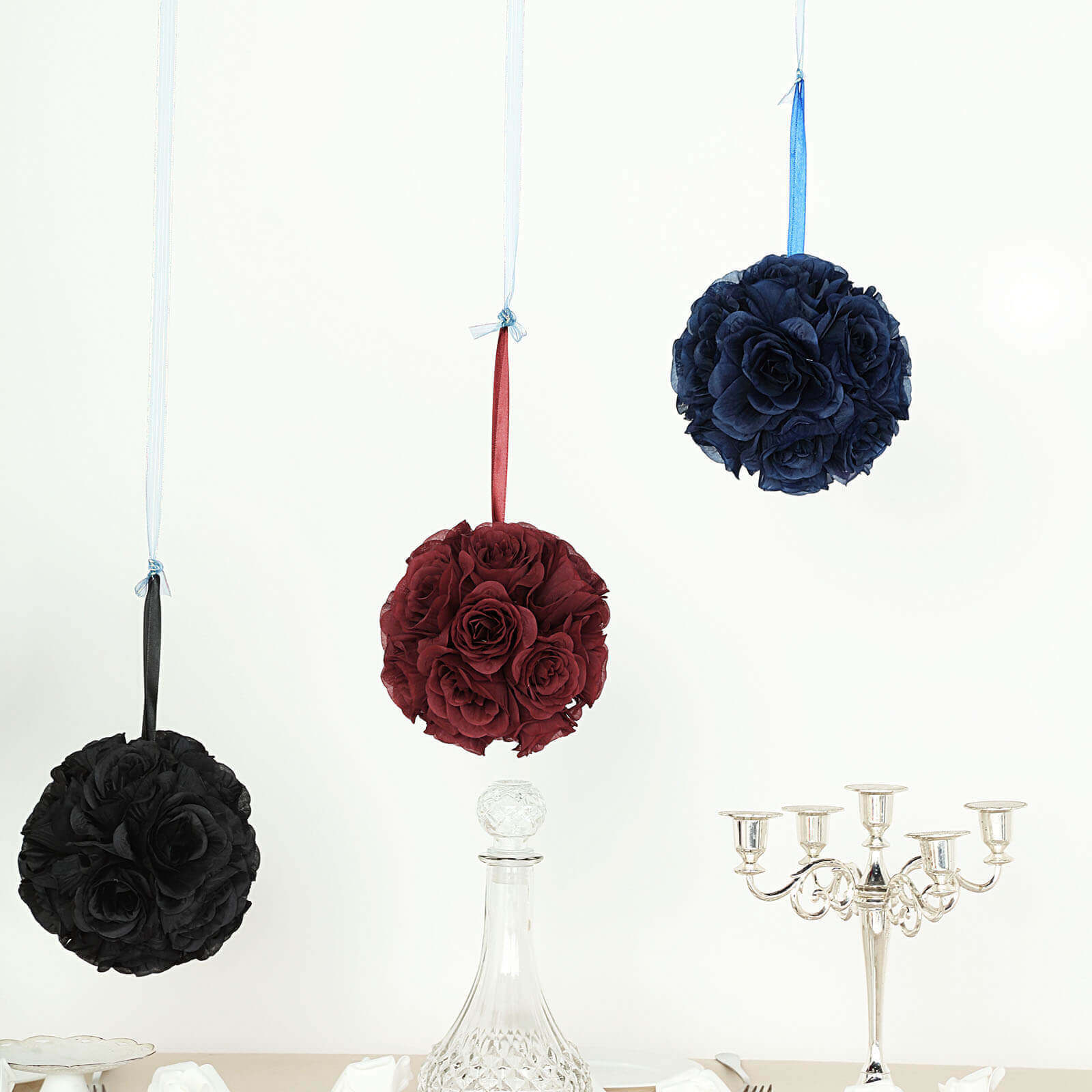 2-Pack 7" Burgundy Artificial Silk Rose Kissing Balls - Ideal for Decor