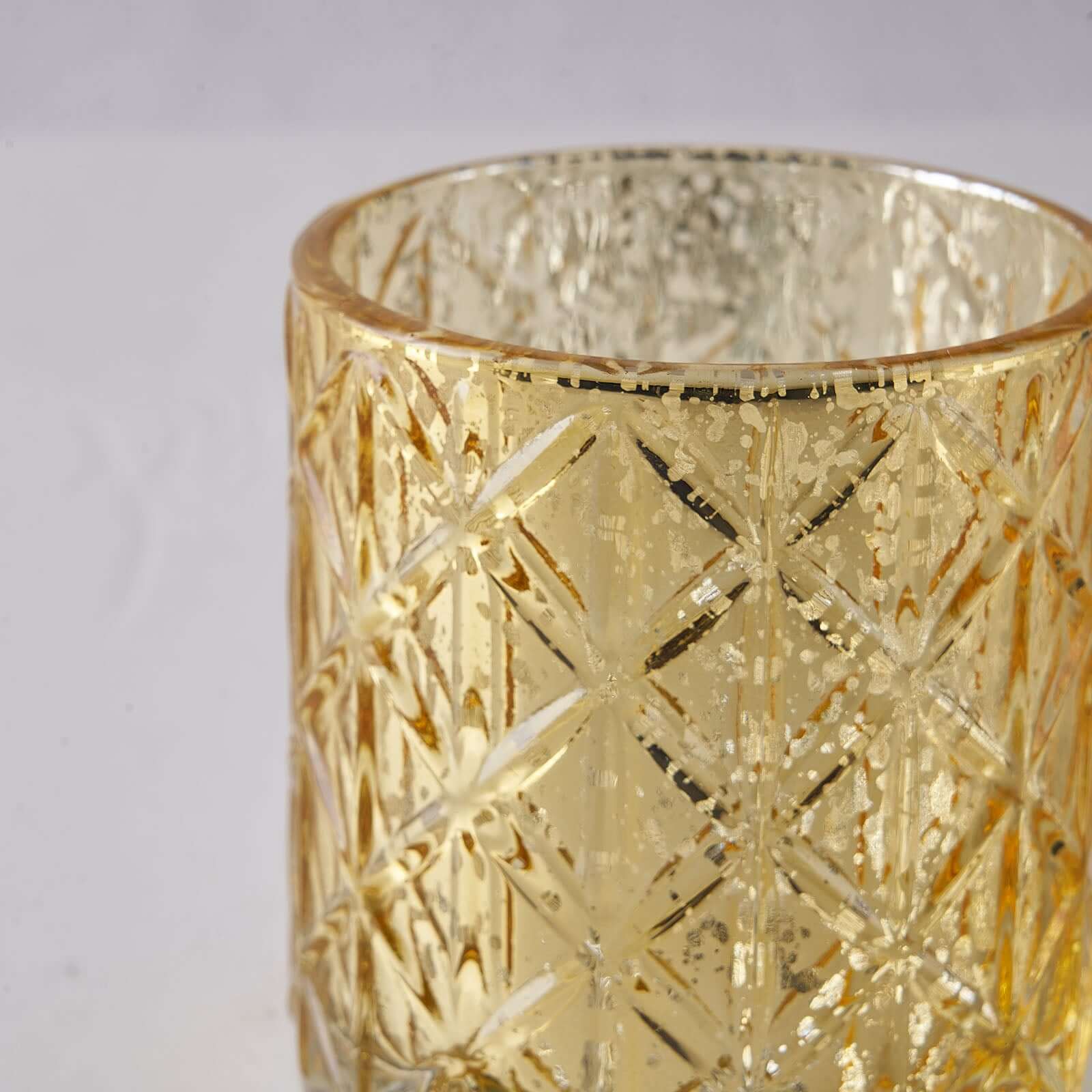 Hot Sale! 6-Piece Set of Shiny Gold Mercury Glass Votive Tealight Holders with Geometric Design