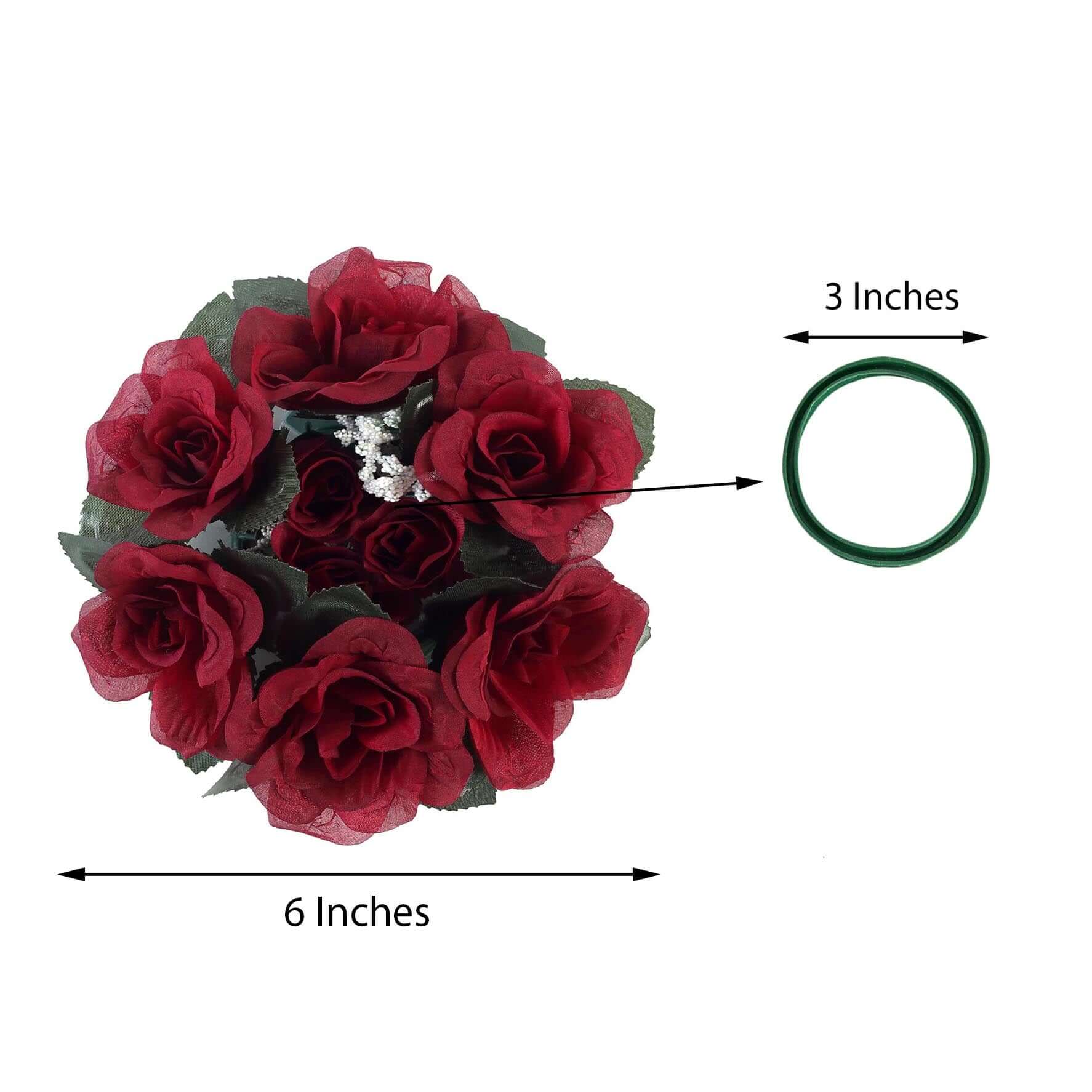 4-Pack Burgundy Artificial Silk Rose Flower Candle Rings - Ideal Decor!