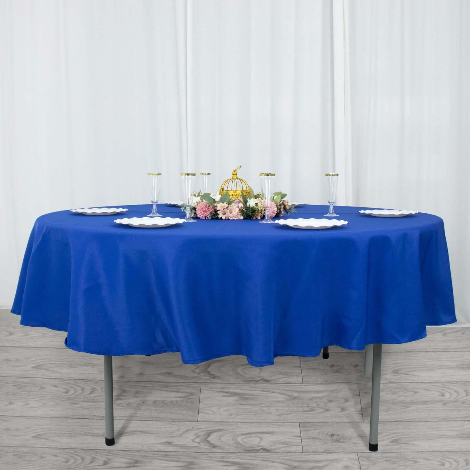 Hot! Royal Blue 90' Dia. Premium Polyester Round Tablecloth - Stain & Wrinkle Resistant, 220GSM