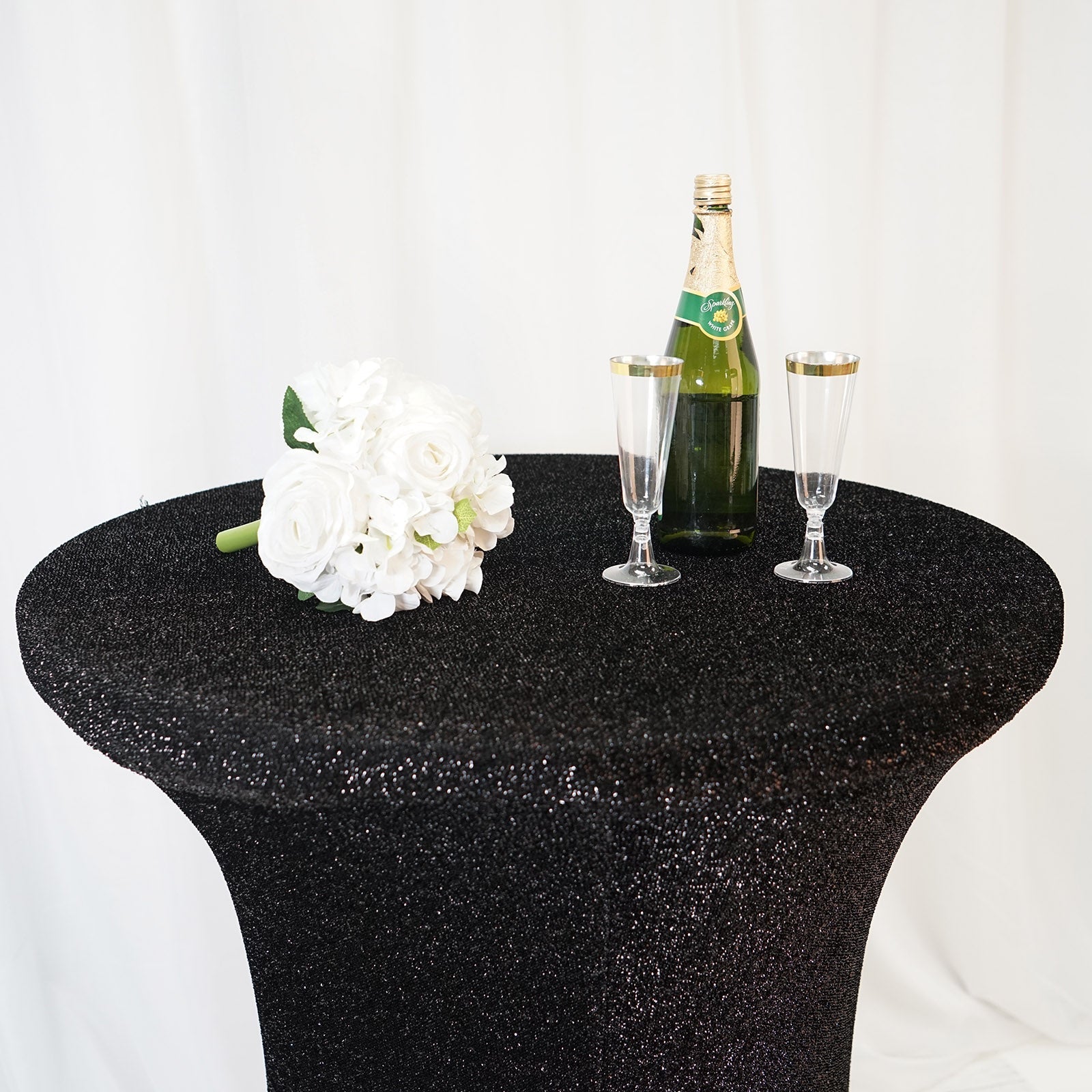 Shiny Black Metallic Glitter Spandex Cover for Cocktail Tables