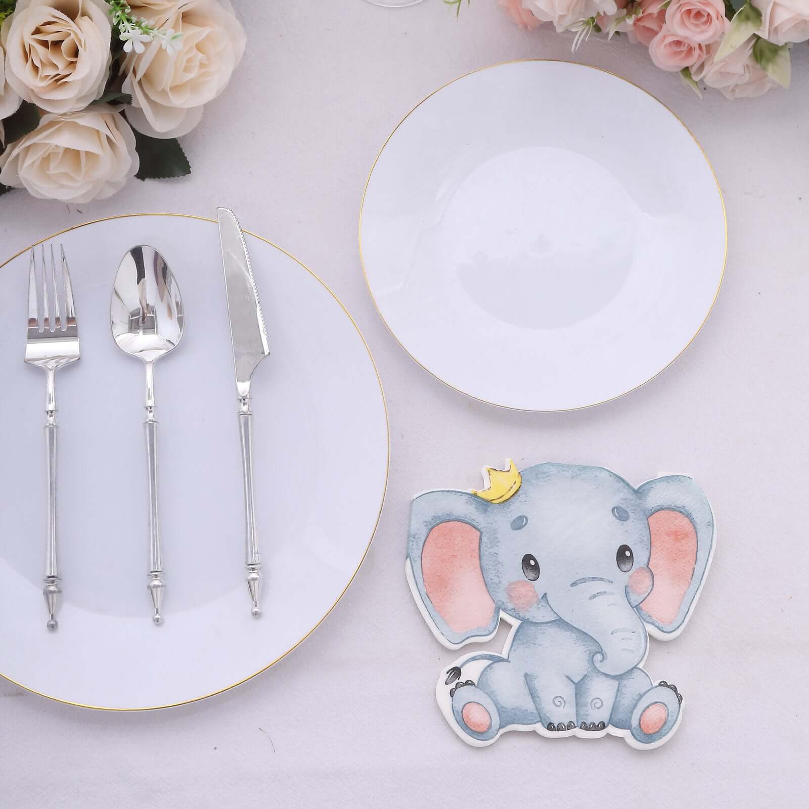 20-Pack Disposable Blue Elephant-Shaped Paper Beverage Napkins for Baby Showers