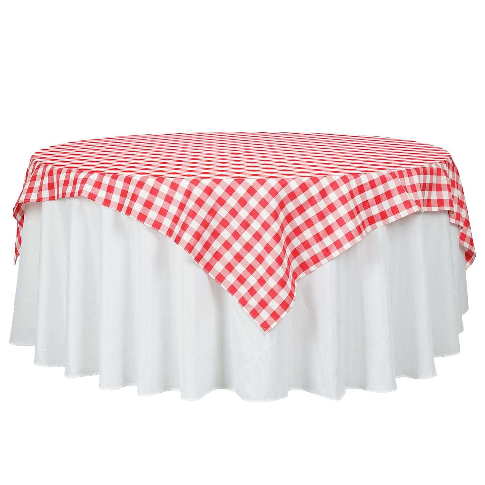 70x70 White/Red Checkered Buffalo Plaid Polyester Square Table Overlay