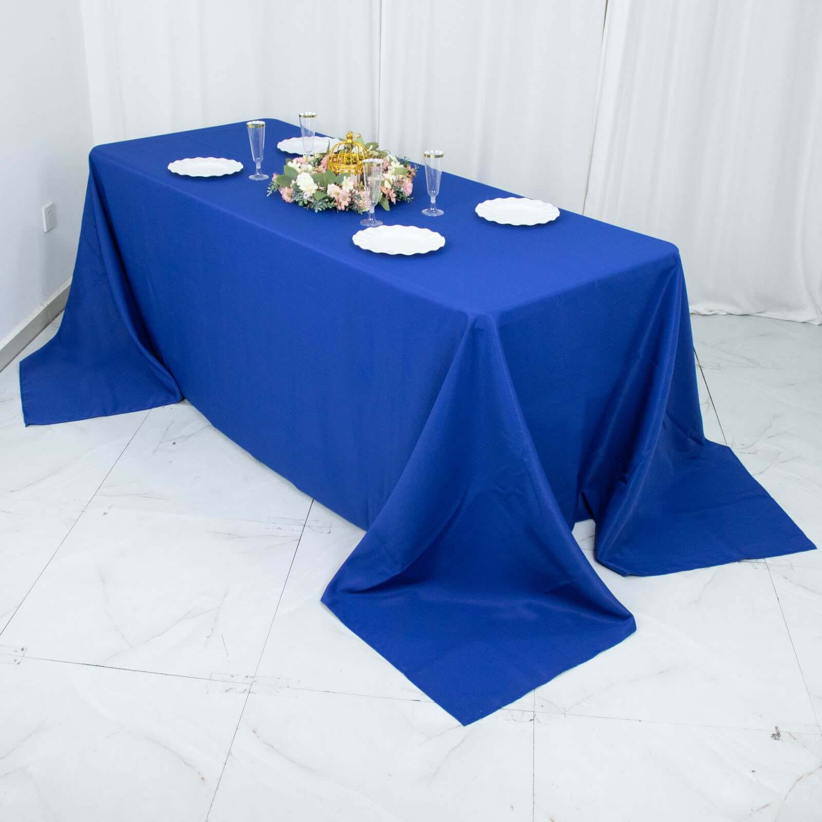 Hot Sale! Royal Blue Seamless 220GSM Stain-Resistant Premium Polyester Rectangle Tablecloth 90x132
