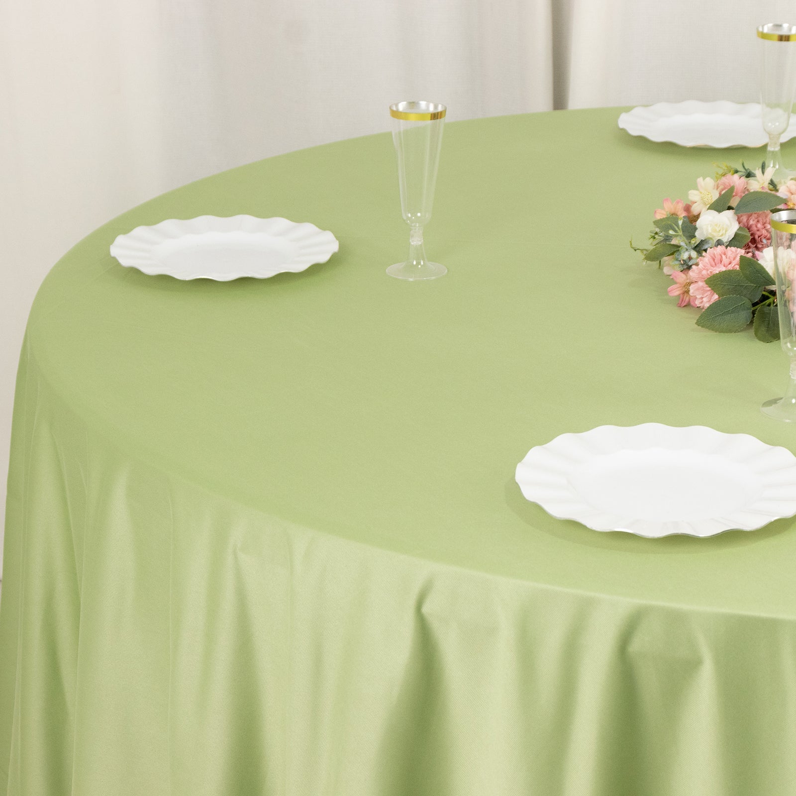 Sage Green 108' Premium Scuba Round Tablecloth - Stain & Wrinkle Resistant