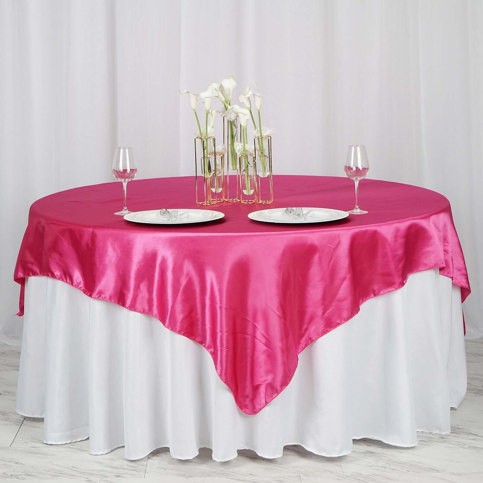 Fuchsia Satin 72x72 Square Table Overlay - Smooth Finish