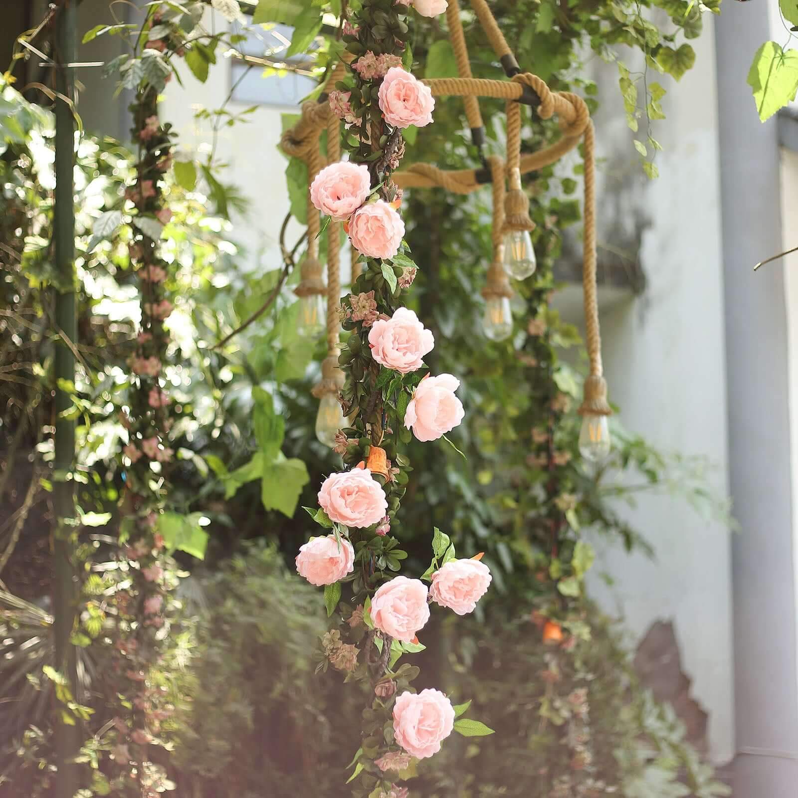 6ft Blush Silk Faux Peony Hanging Flower Garland, Lifelike Vine