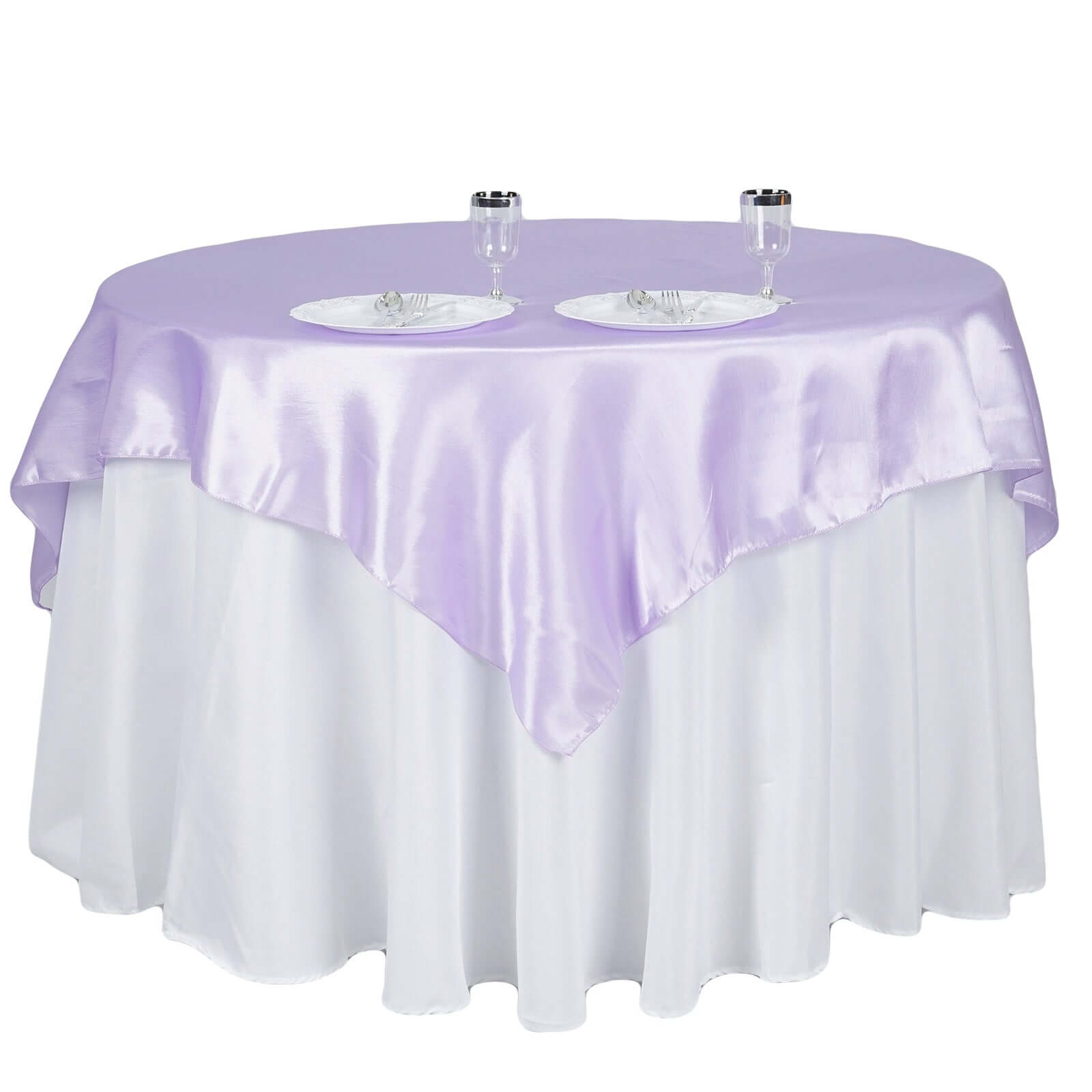 Lavender Lilac Satin 60x60 Square Table Overlay with Smooth Silky Touch
