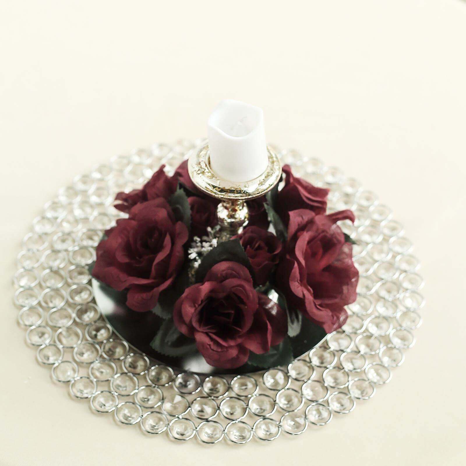 4-Pack Burgundy Artificial Silk Rose Flower Candle Rings - Ideal Decor!