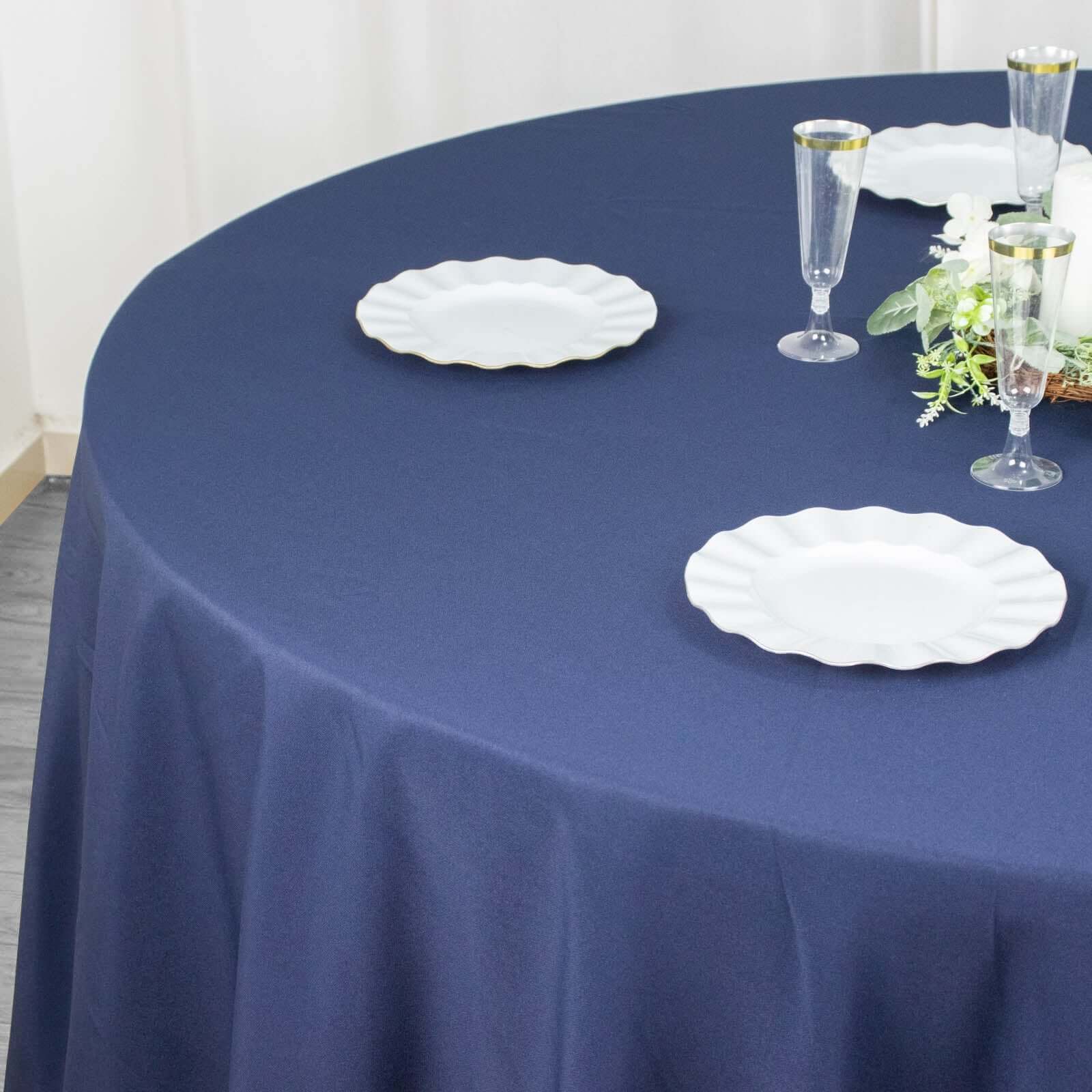 Exclusive Navy Blue 108 - Inch Wrinkle - Resistant Premium Polyester Round Tablecloth for Events