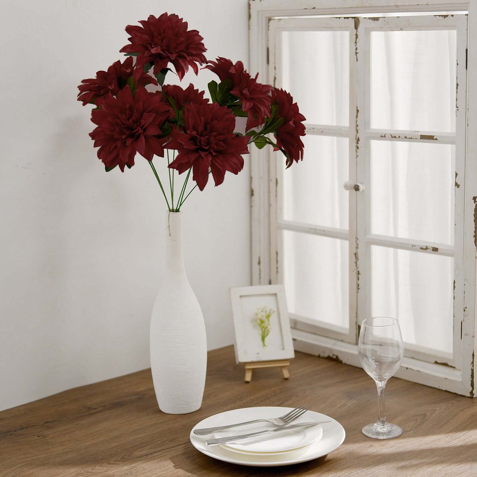 Special Offer: 2 Bouquets of Burgundy Artificial Silk Dahlia Flower Bushes