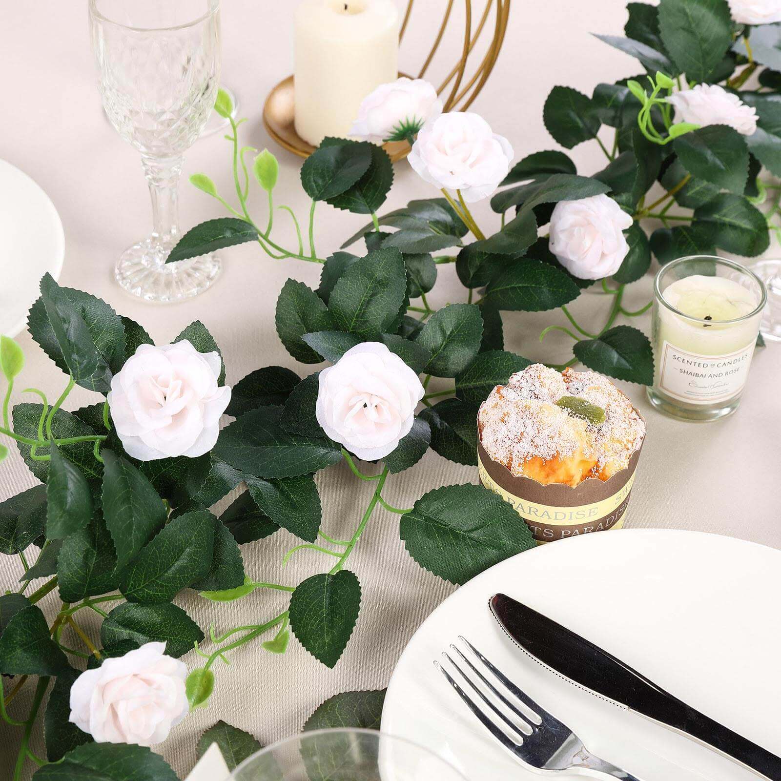 6-Foot Blush Silk Artificial Rose Flower Garland with 20 Roses