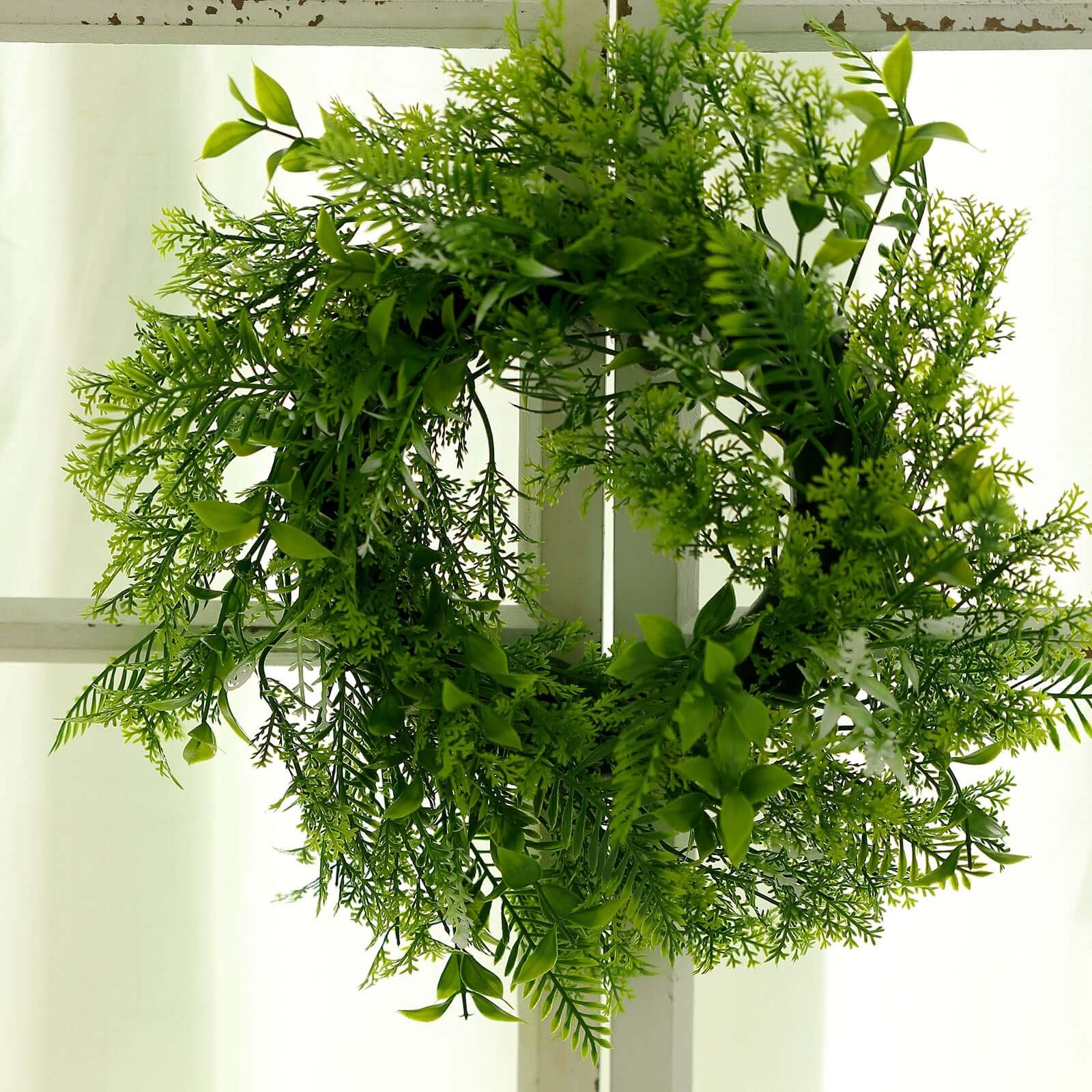 2-Pack Green Artificial Fern Leaf Candle Ring Wreaths - Ideal Decor