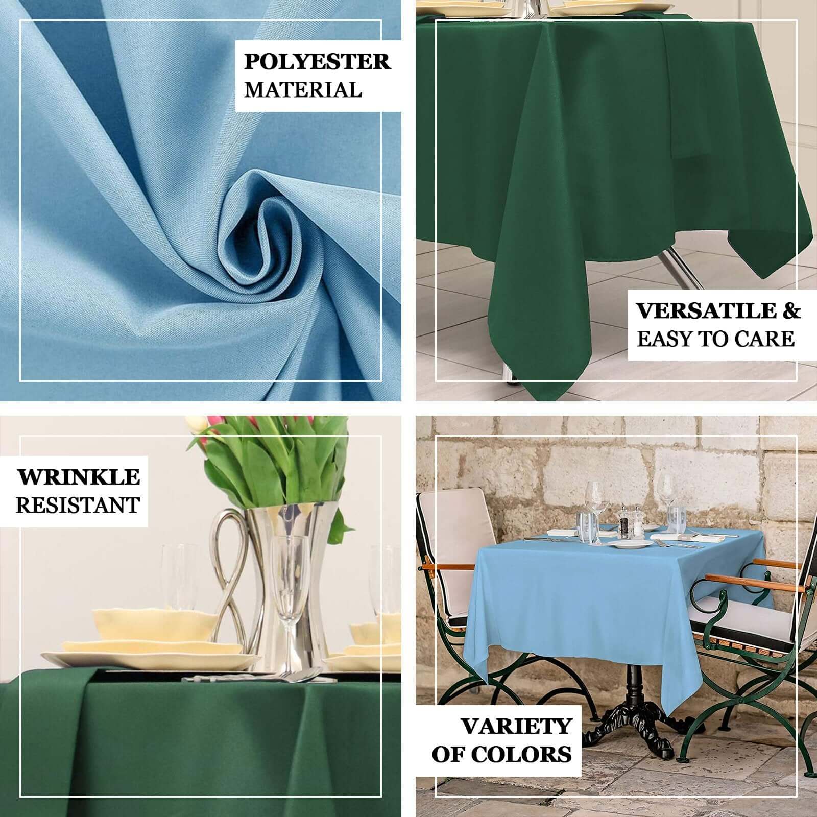 Wrinkle-Resistant & Durable 70x70 Polyester Square Table Overlay in Hunter Emerald Green