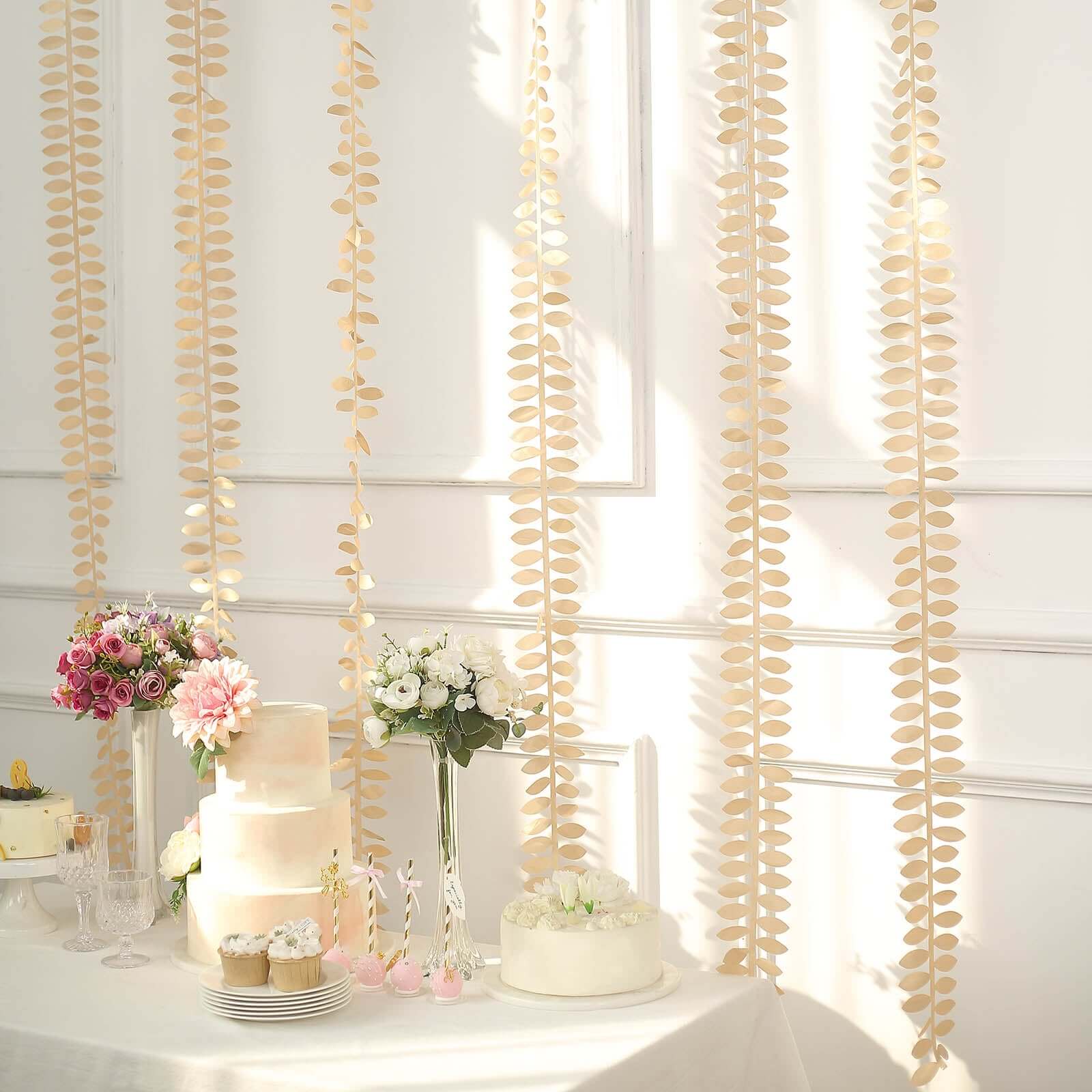 Champagne Taffeta Ribbon Sash with 4 - Leaf Petal Design, 50ft - Ideal for Decorations