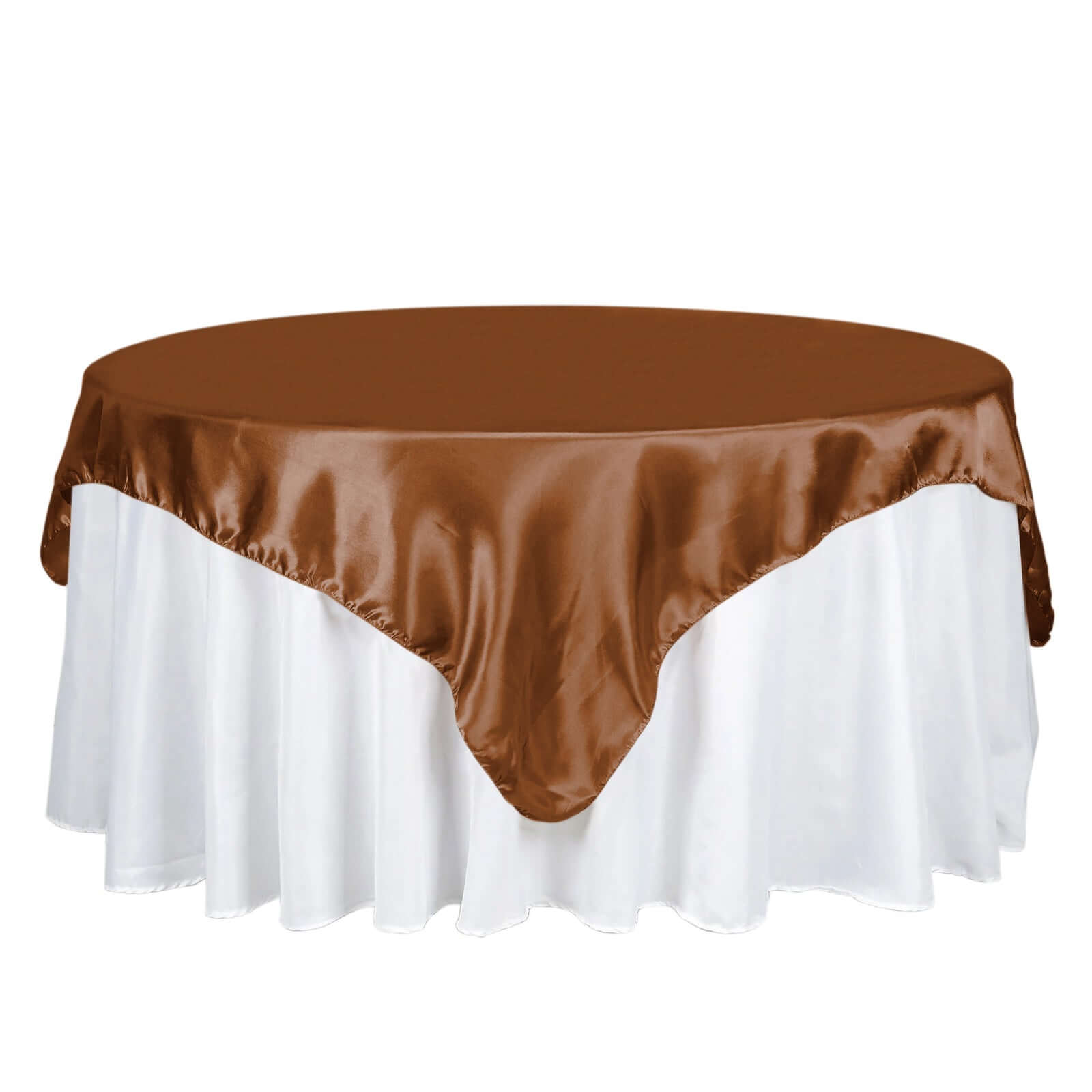 Cinnamon Brown Satin 72x72 Square Table Overlay with Smooth Finish