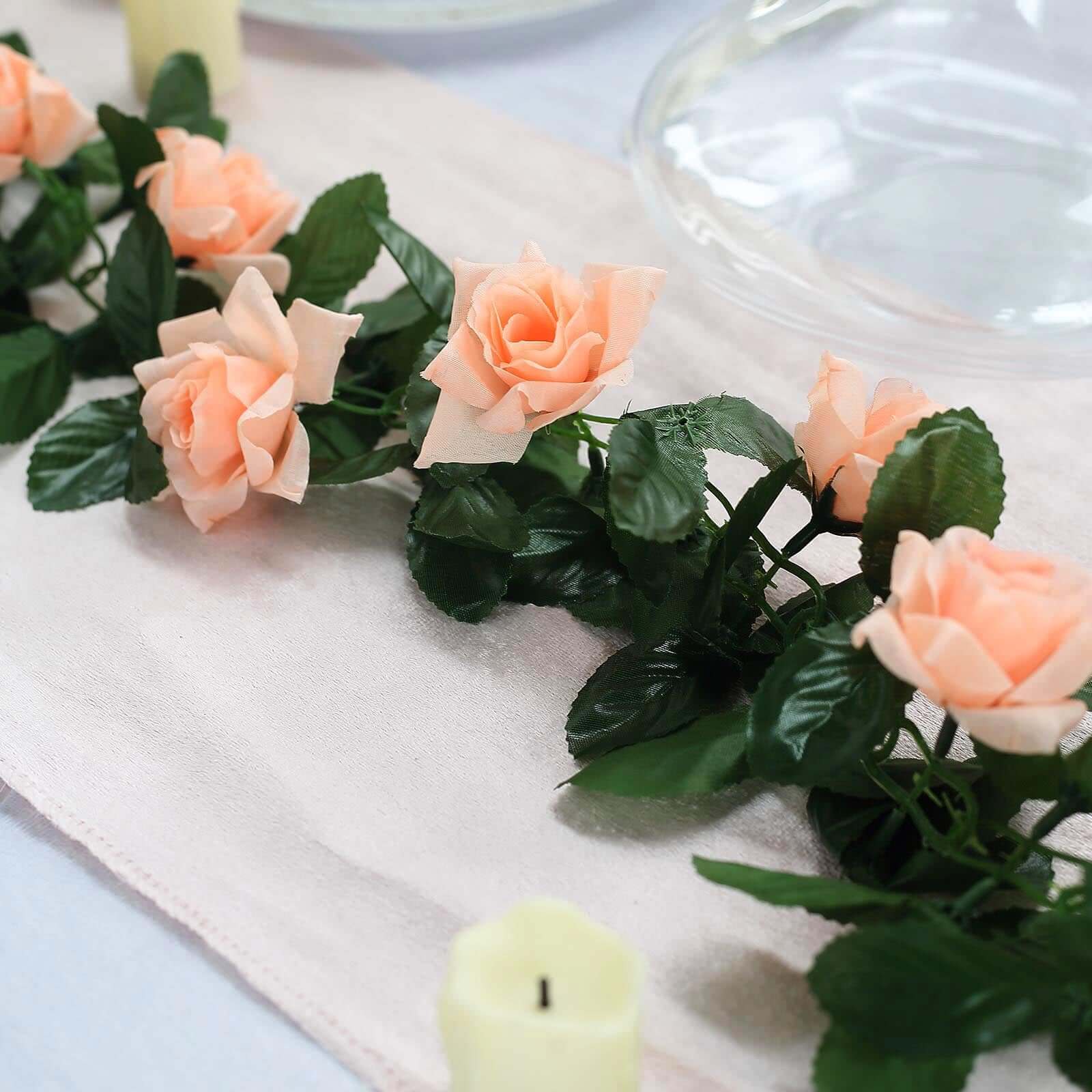 Promotional 6-Foot UV-Protected Artificial Silk Peach Rose Garland for Decorations