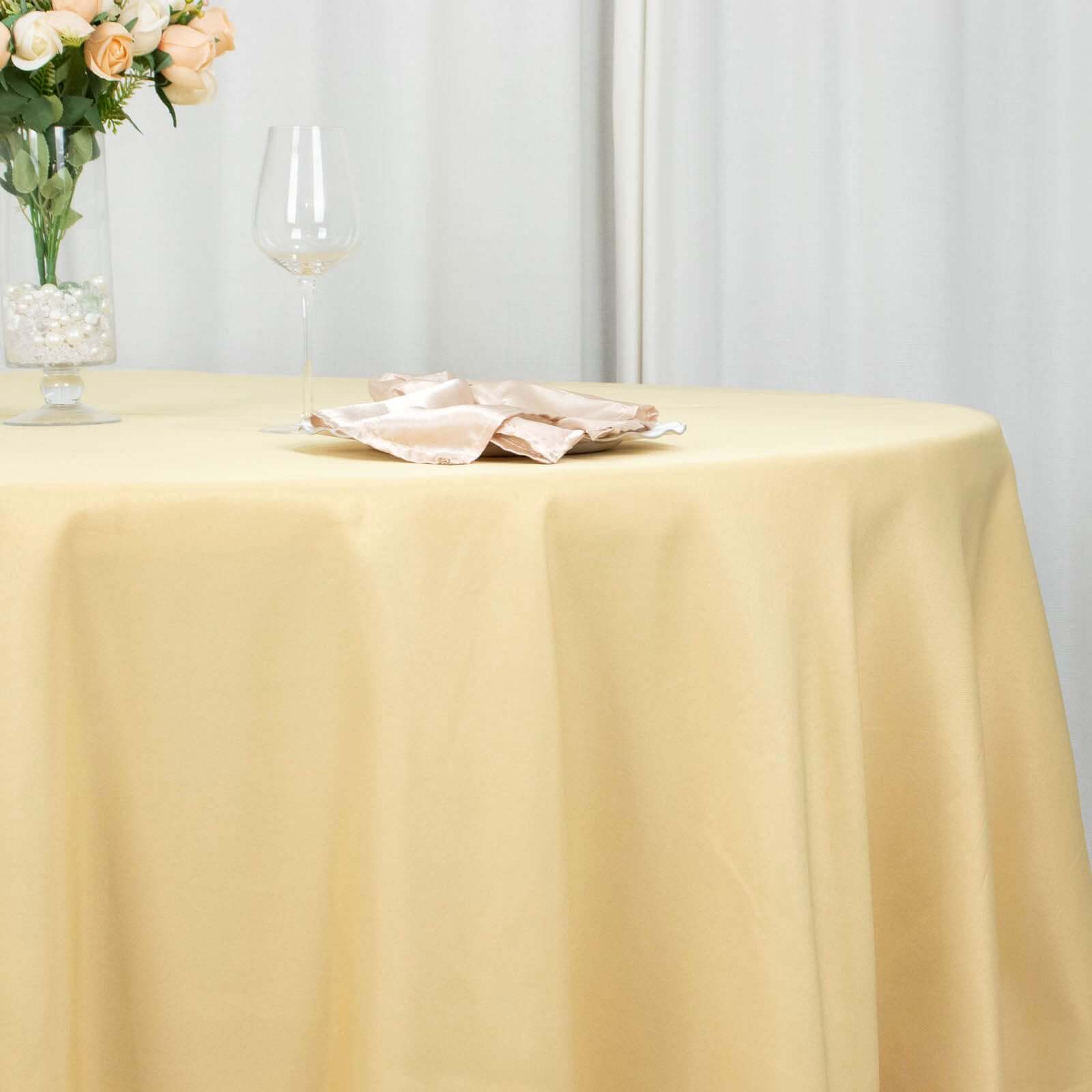 Champagne 108' Dia. Premium Polyester Wrinkle-Resistant 220GSM Round Tablecloth for Weddings and Parties