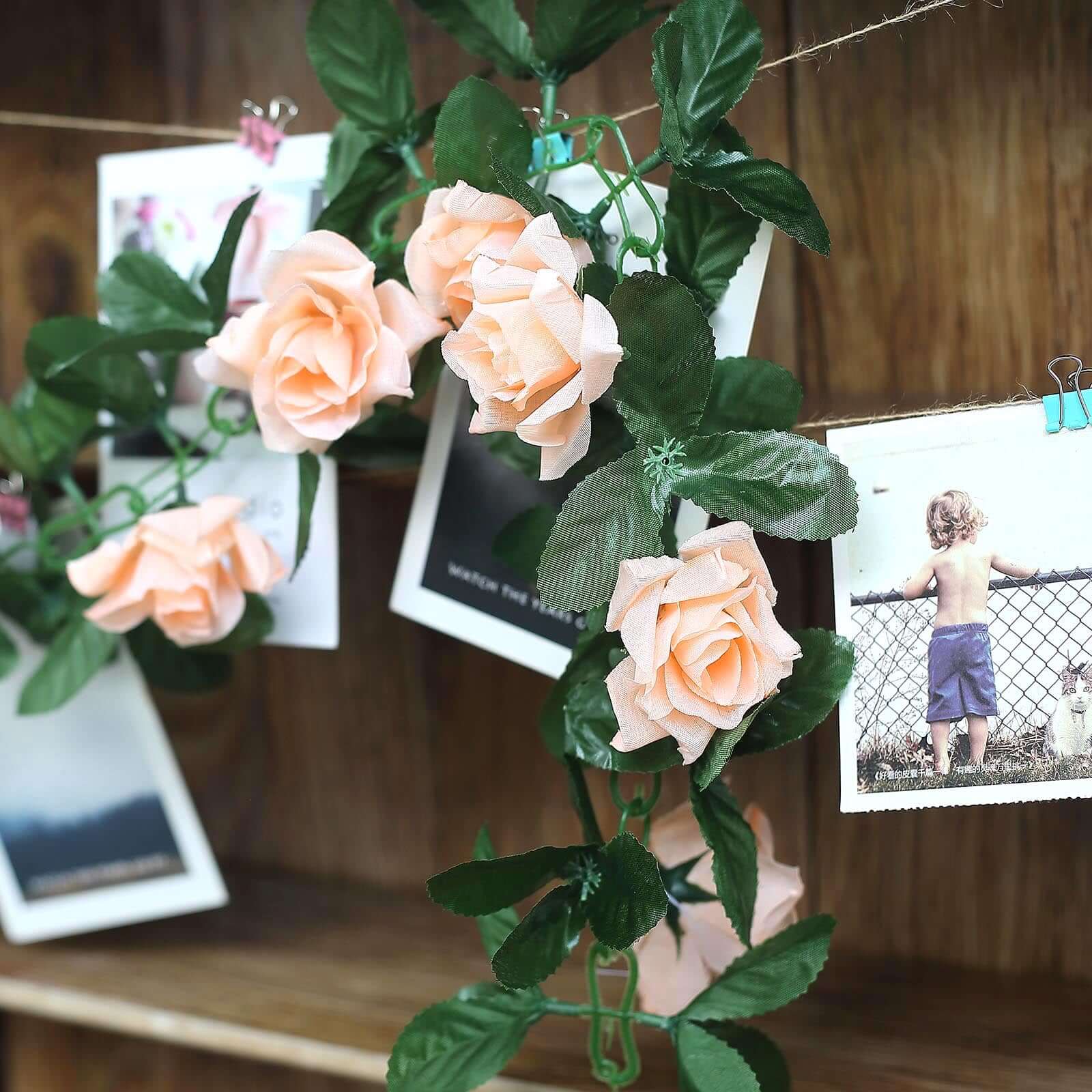Promotional 6-Foot UV-Protected Artificial Silk Peach Rose Garland for Decorations