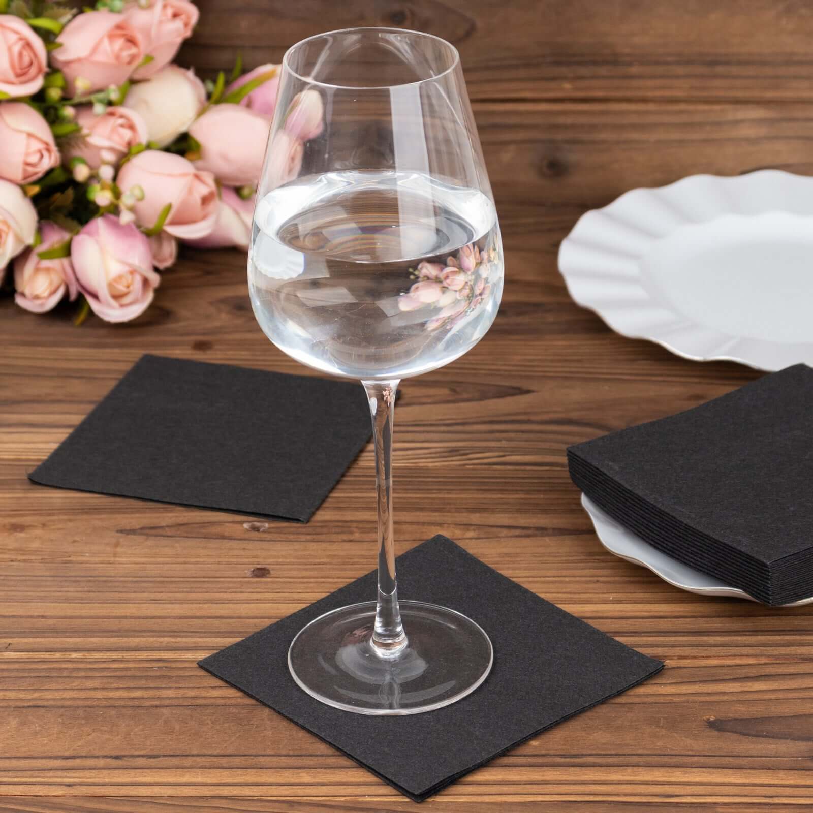 20-Pack Black 5x5 Airlaid Paper Cocktail Napkins - Soft, Absorbent & Linen-Like