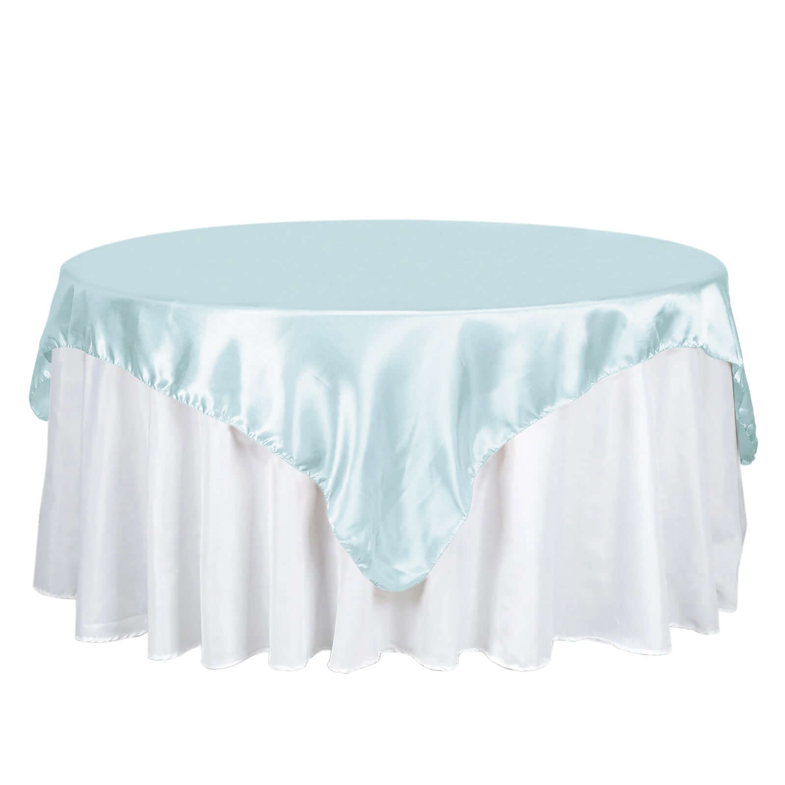 Promotional Light Blue 72x72 Satin Square Table Overlay with Smooth Finish