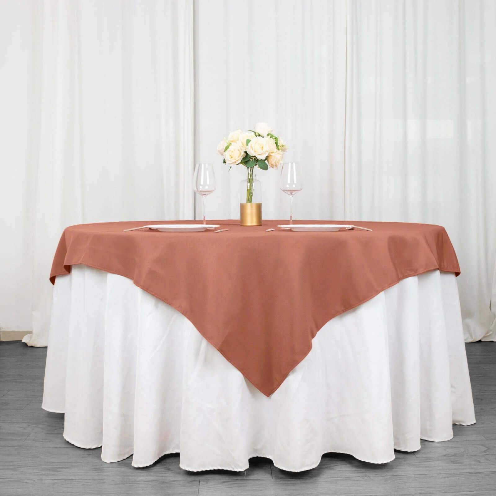 220GSM Wrinkle-Resistant Terracotta (Rust) Premium Polyester 70x70 Square Table Overlay