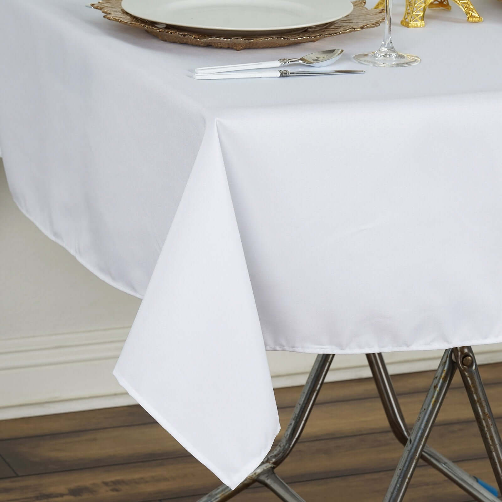 Get This Premium 54x54 White Polyester Square Tablecloth - Stain & Wrinkle Resistant for Weddings & Events