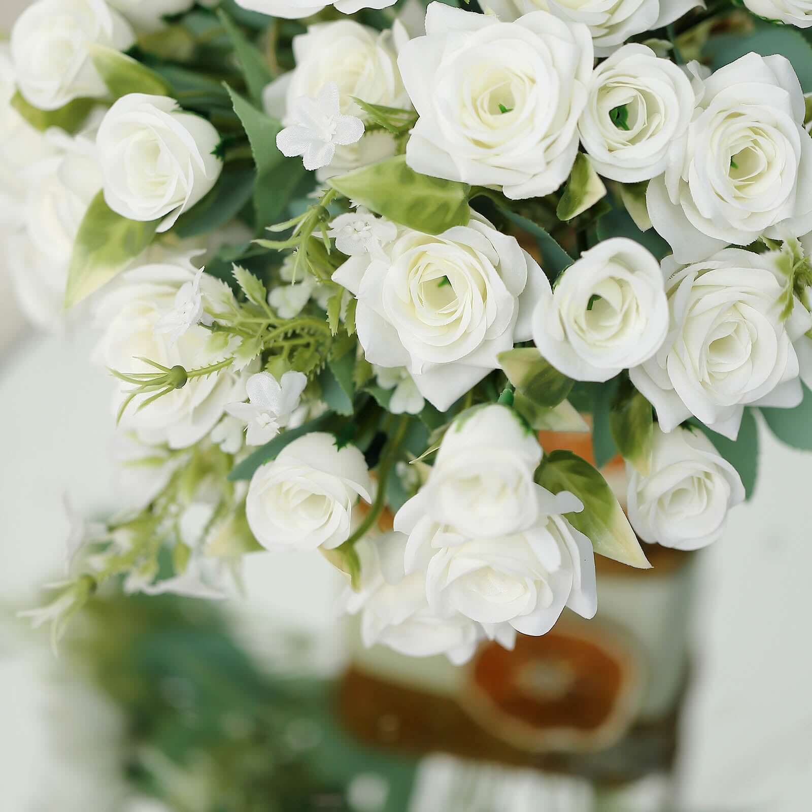 12-Inch Ivory Artificial Silk Rose Flower Bouquet with 4 Bushes, Ideal for Bridal Use