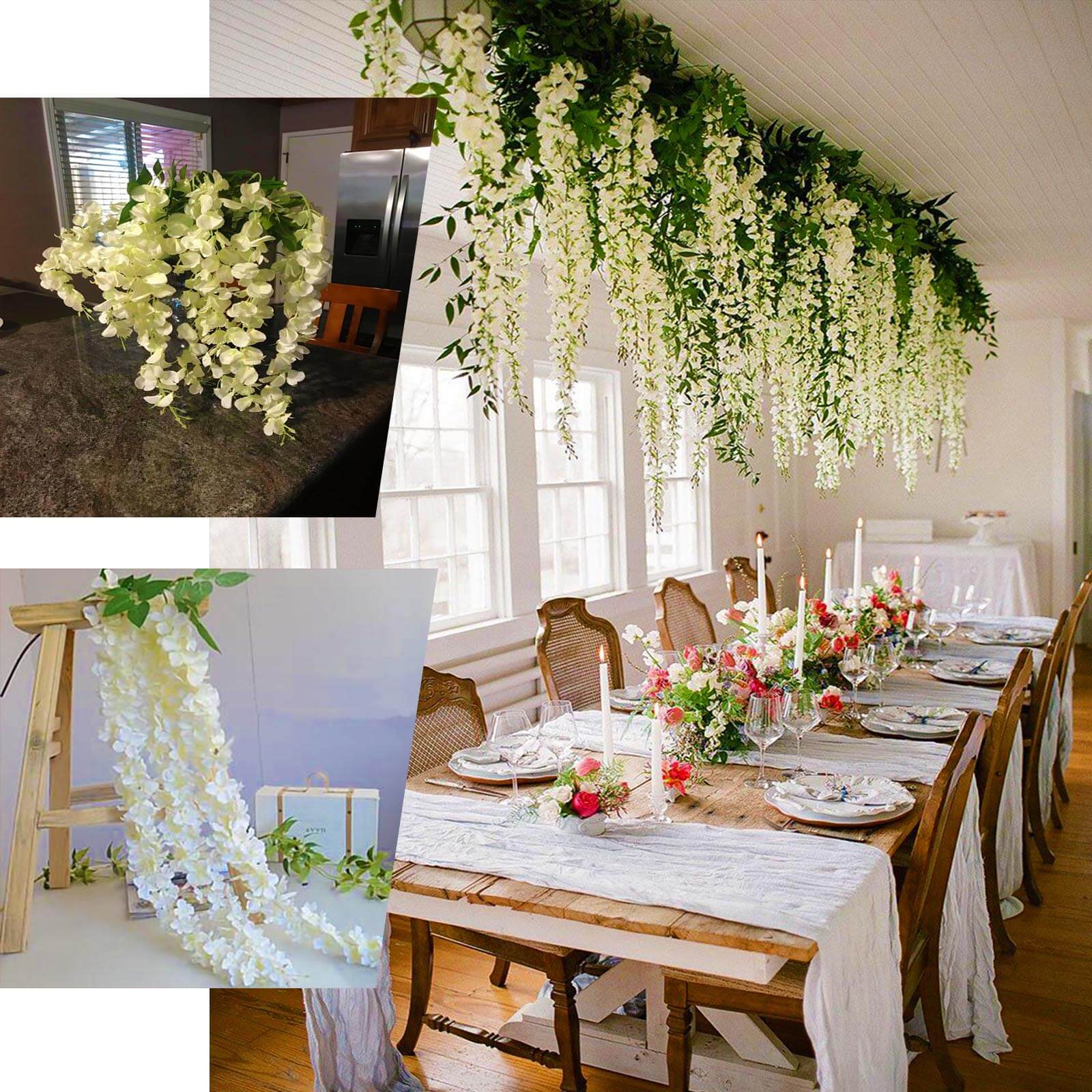 5-Pack Yellow Silk Wisteria Flower Garland Vines, 3 Hanging Strands per Bush, 44 Feet Long
