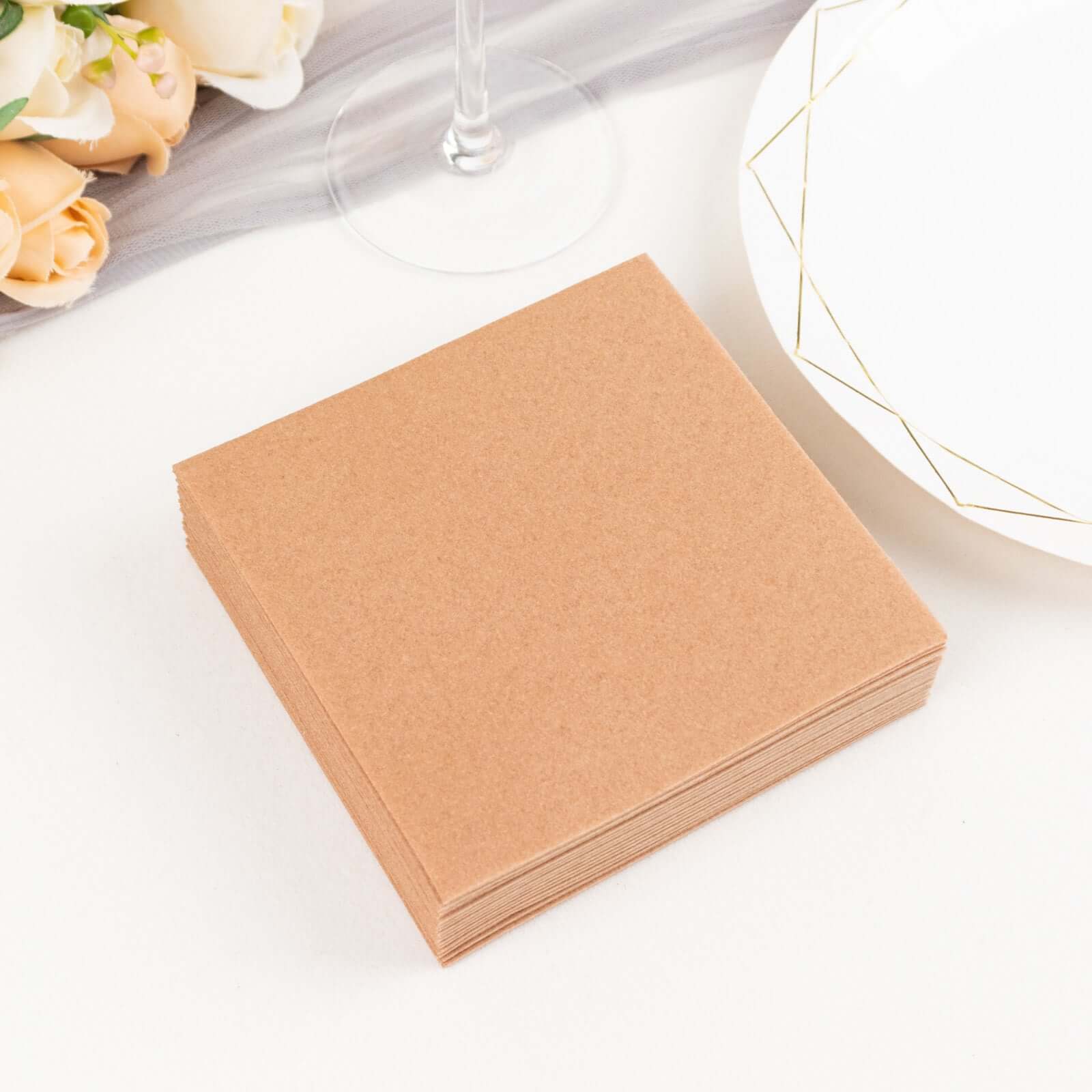 20-Pack Terracotta (Rust) 5x5 Linen-Like Airlaid Napkins - Highly Absorbent