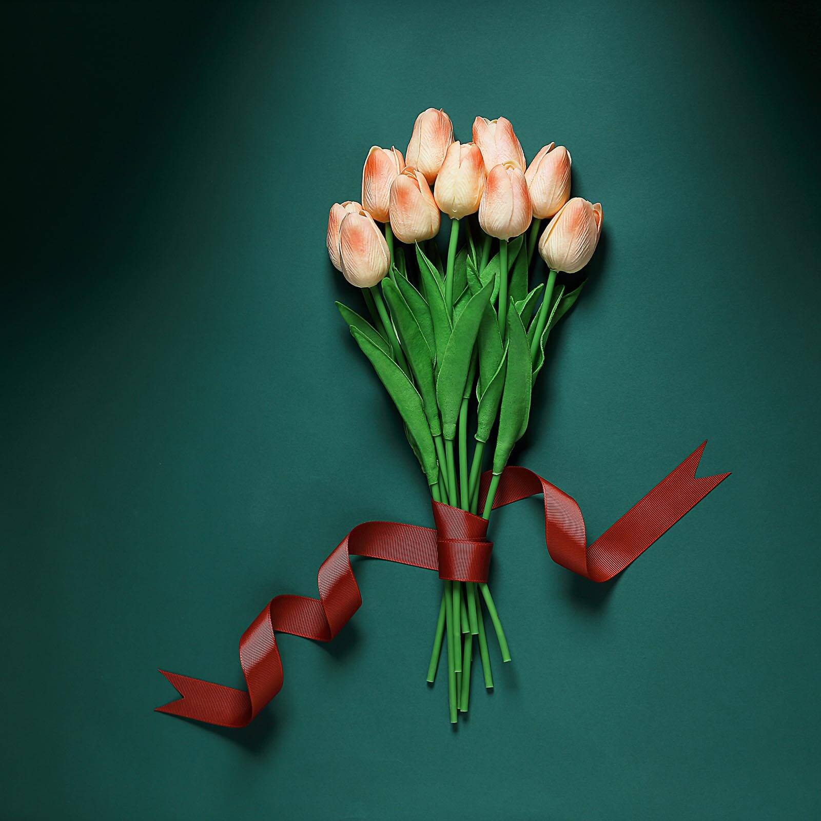 13-Inch Peach Real Touch Artificial Foam Tulip Flower Bouquets - 10 Stems for Various Decorations