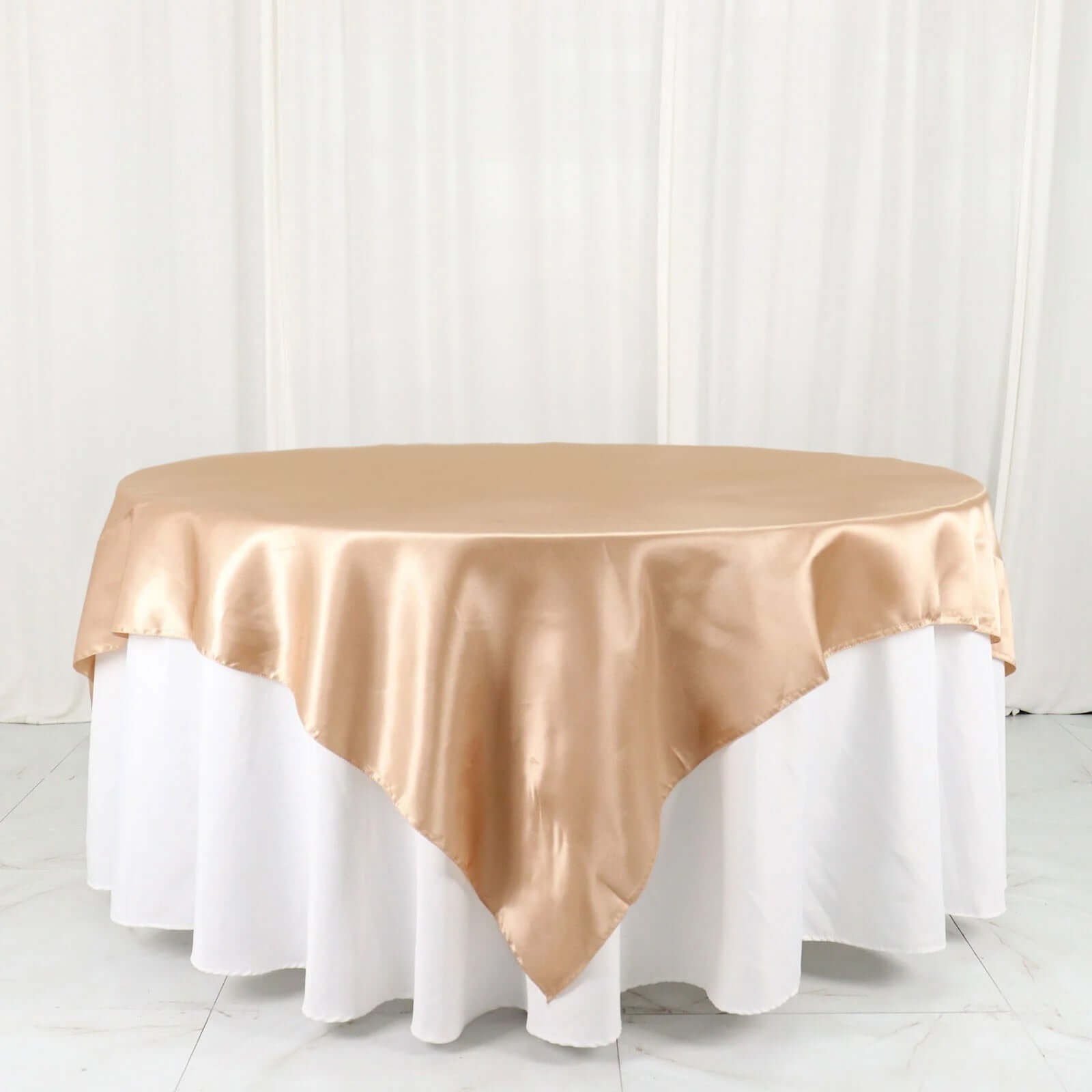 Nude Satin 72x72 Square Table Overlay - Smooth Finish Table Cover for Special Occasions