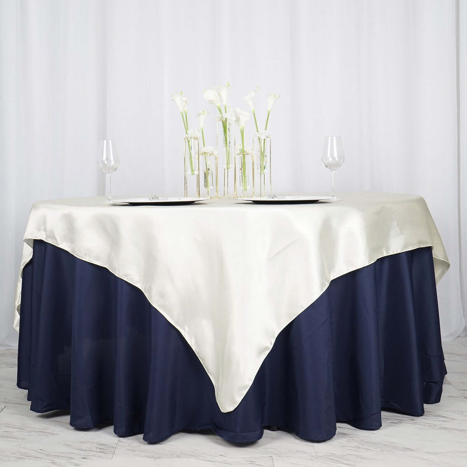 Ivory 72x72 Satin Square Table Overlay with Smooth Finish
