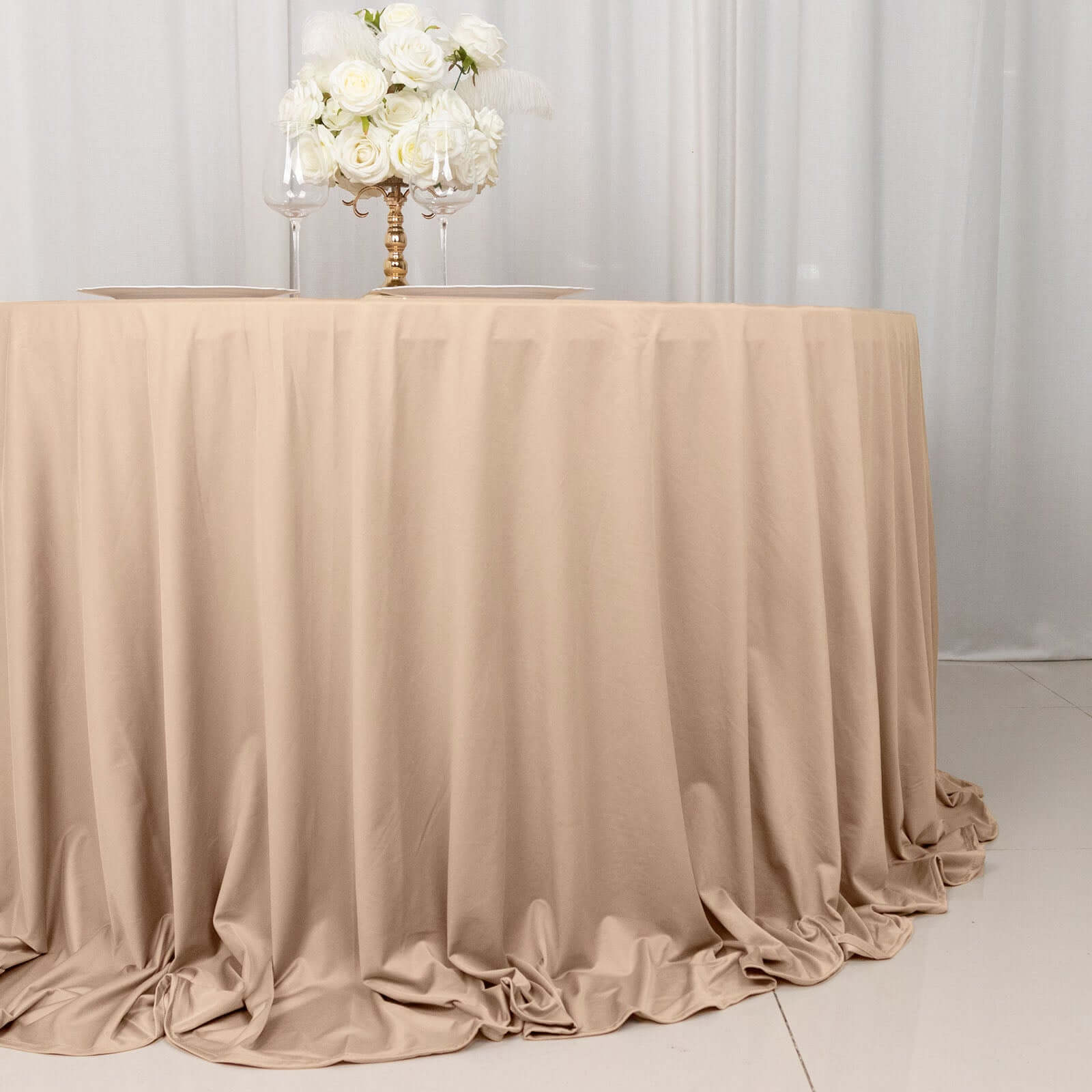 Nude Premium Scuba 132' Round Tablecloth - Wrinkle & Stain Resistant