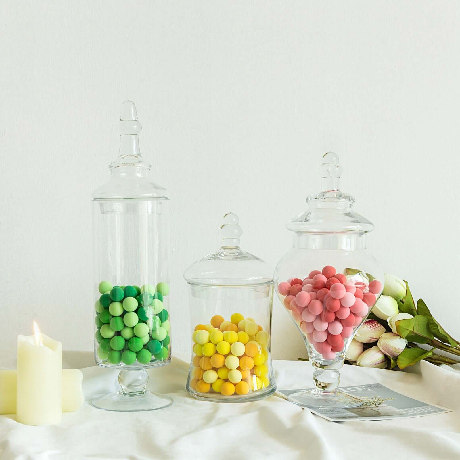 Hot Sale! Set of 3 Clear Glass Candy Jars with Snap - On Lids for Stylish Party Favors