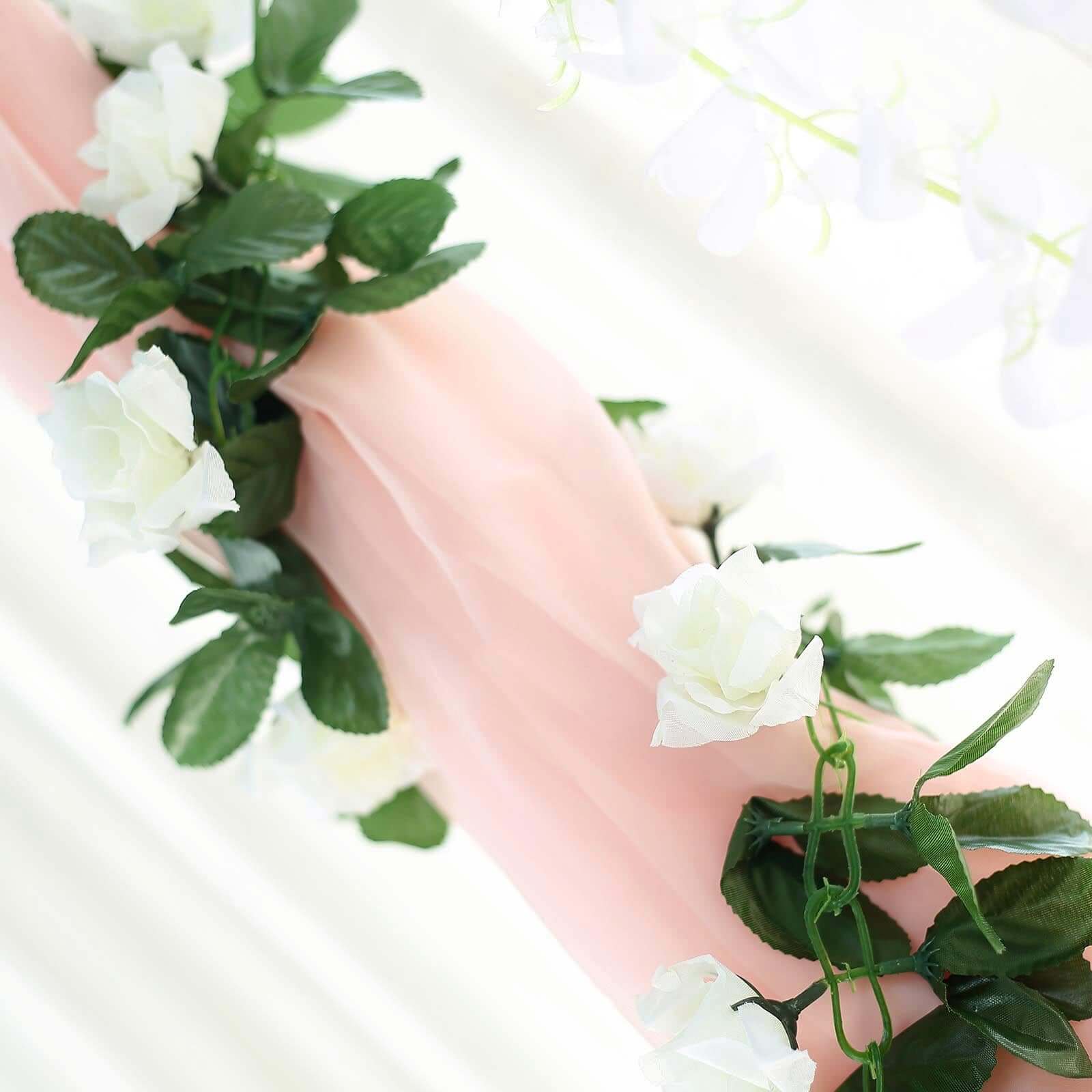 6ft UV-Protected Cream Artificial Silk Rose Garland - Ideal for Decor