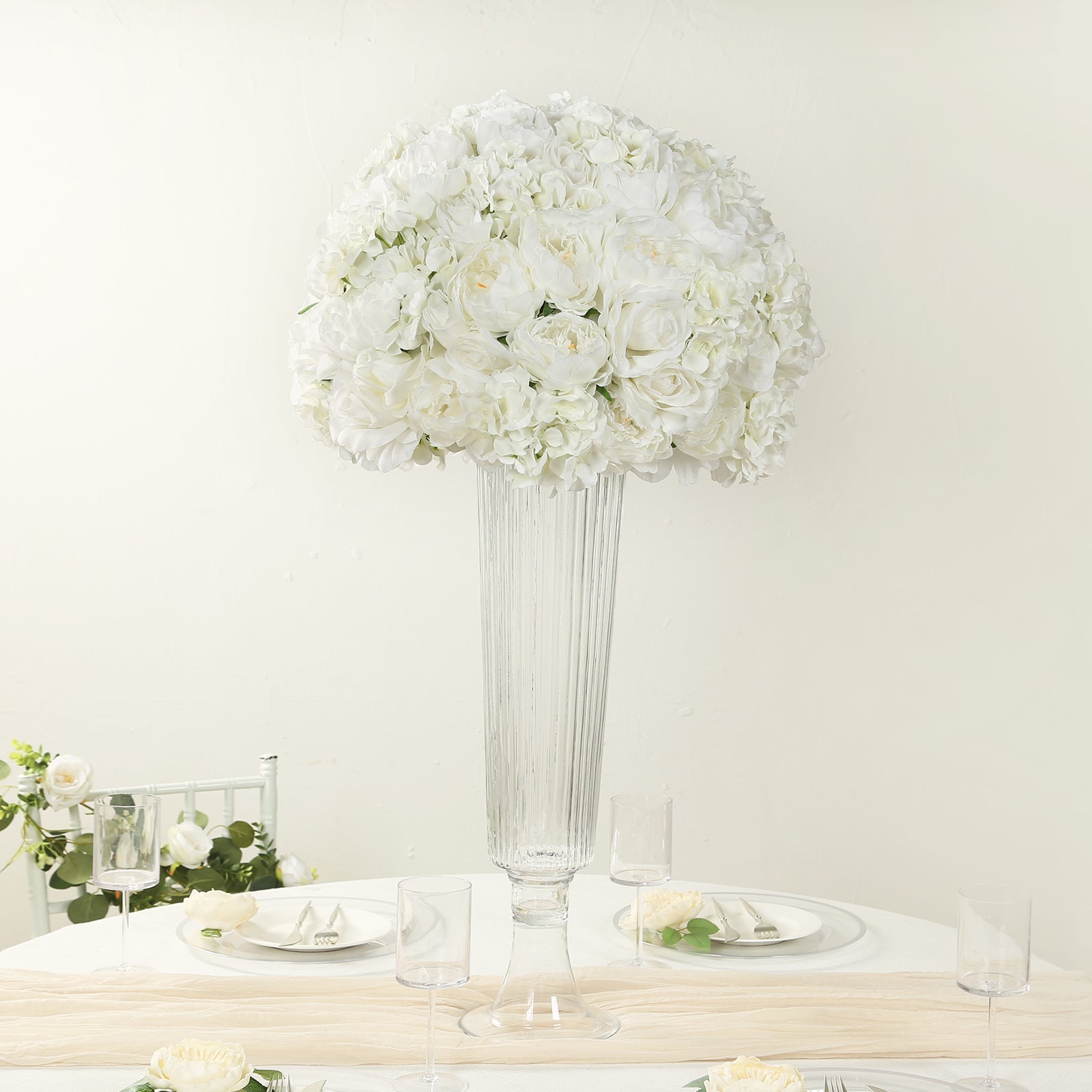Hot Sale! Large Ivory Artificial Silk Rose Bouquet for Wedding Centerpieces and Table Decor - 20